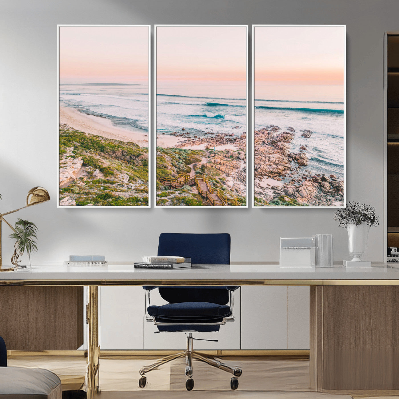 27332135-MGV-CV-36X24-Coastal Sunset Wall Art – Ocean Waves and Rocky Shore Canvas Print, Scenic Seaside Photography Decor for Bedroom, Living Room,