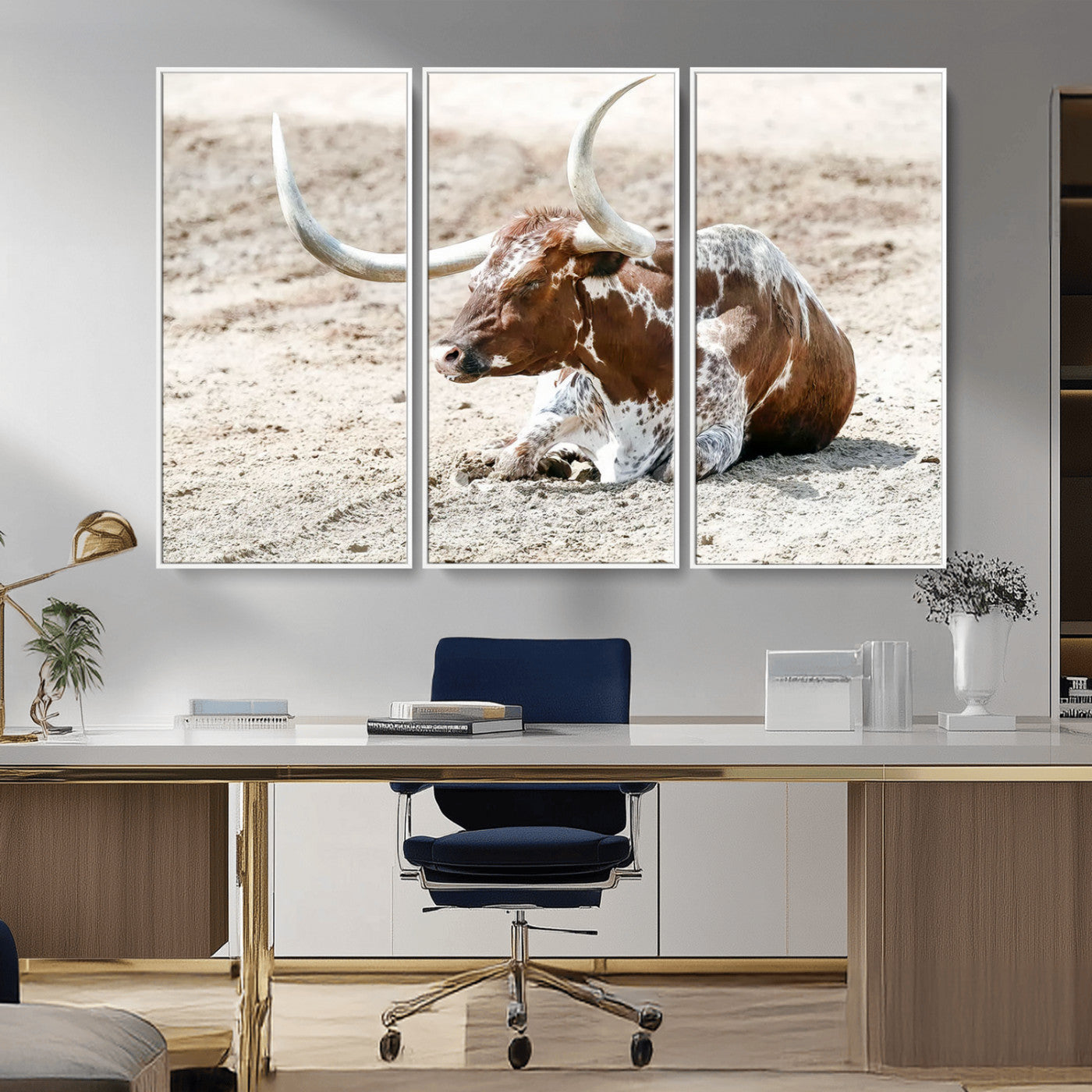 89096667-MGV-FC-48X32-3P_White-Texas Longhorn Wall Art – Rustic Western Canvas Print, Cattle Photography Decor for Ranch House, Living Room, Office, Man Cave