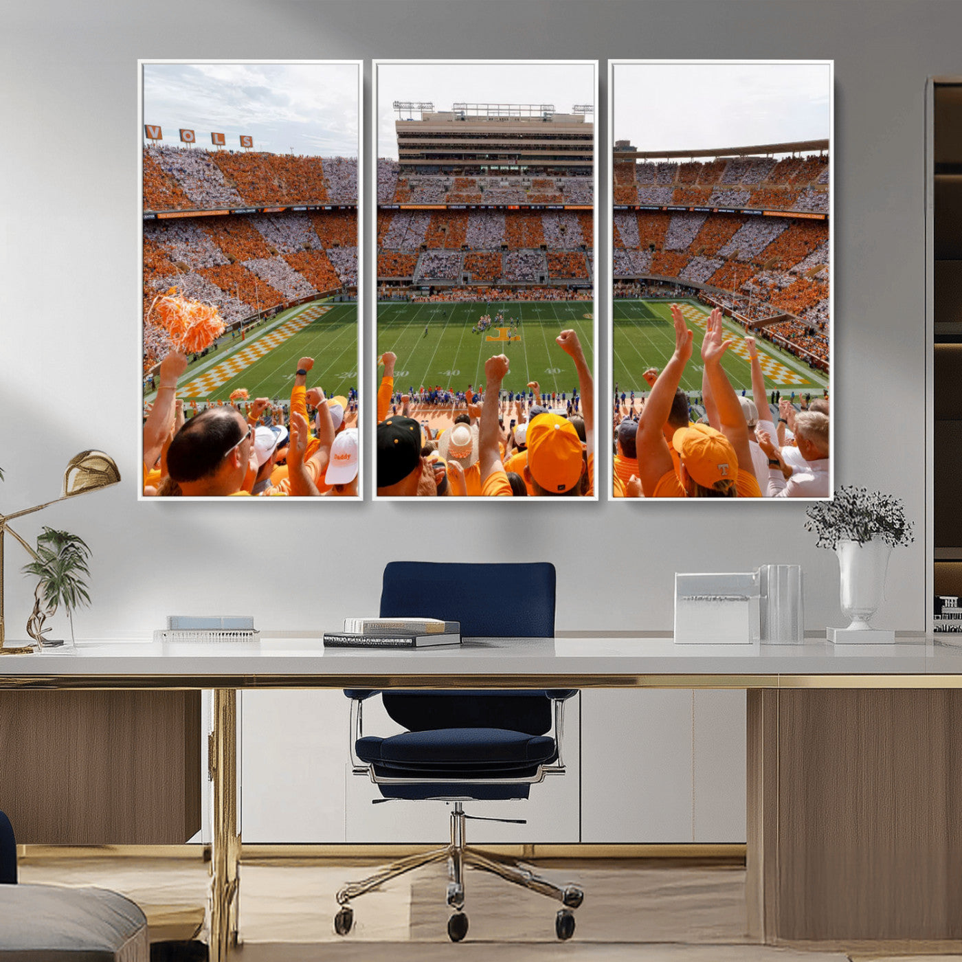76011417-MGV-CV-36X24-Neyland Stadium Wall Art – Panoramic Tennessee Volunteers Checkerboard Crowd Canvas Print, Day Game Football Celebration Sports
