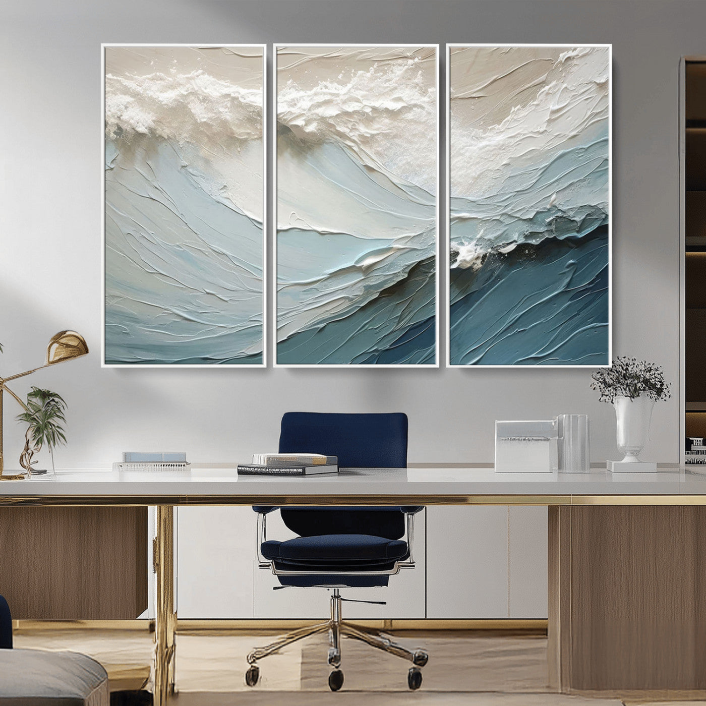 53646-MGV-CV-36X24-Ocean Wave Wall Art Canvas Print, Framed Textured Seascape Art Picture Print, Modern Ocean Perfect Minimal Coastal 2/2 Decor