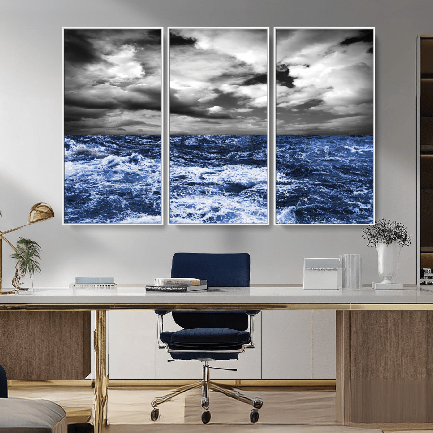 91043-MGV-CV-36X24-Stormy Ocean Wall Art Canvas Print, Framed Moody Seascape Art Picture Print, Monochrome Sea Perfect Coastal Drama Decor Artwork