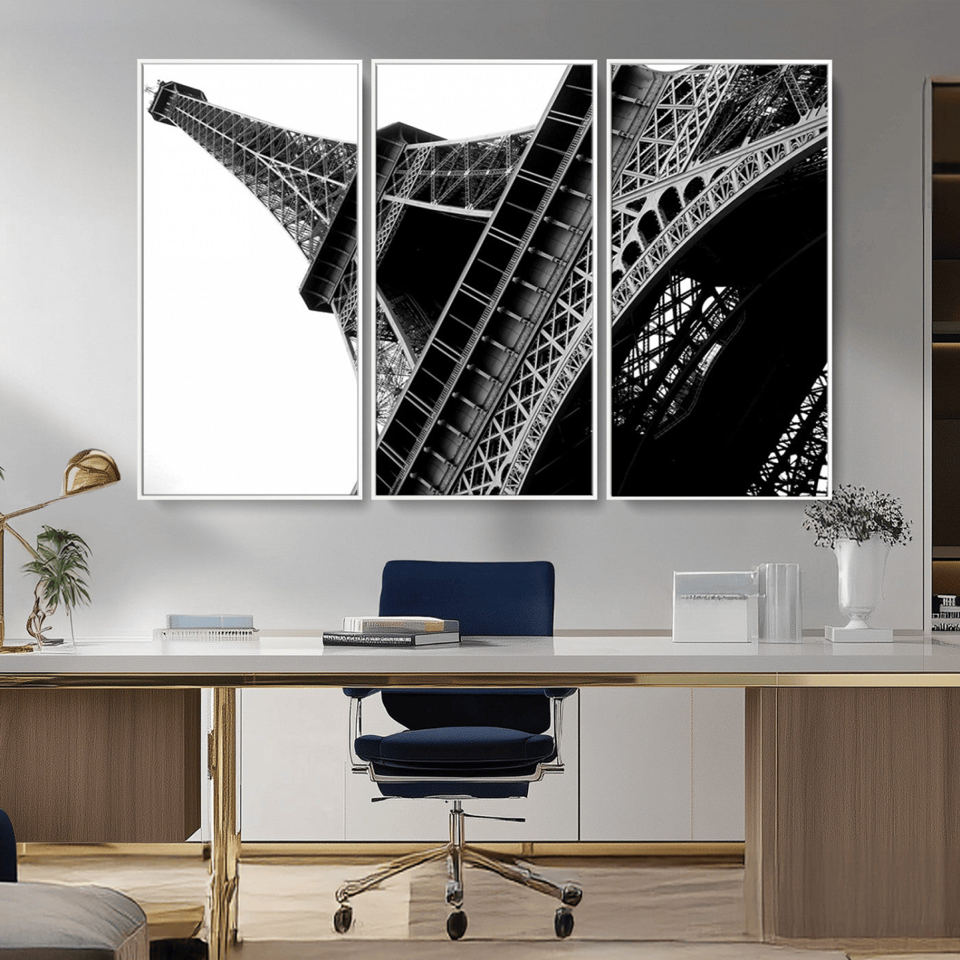 89033-MGV-CV-36X24-Eiffel Tower Wall Art – Dramatic Black and White Architectural Canvas Print, Modern Paris Decor for Office, Living Room or