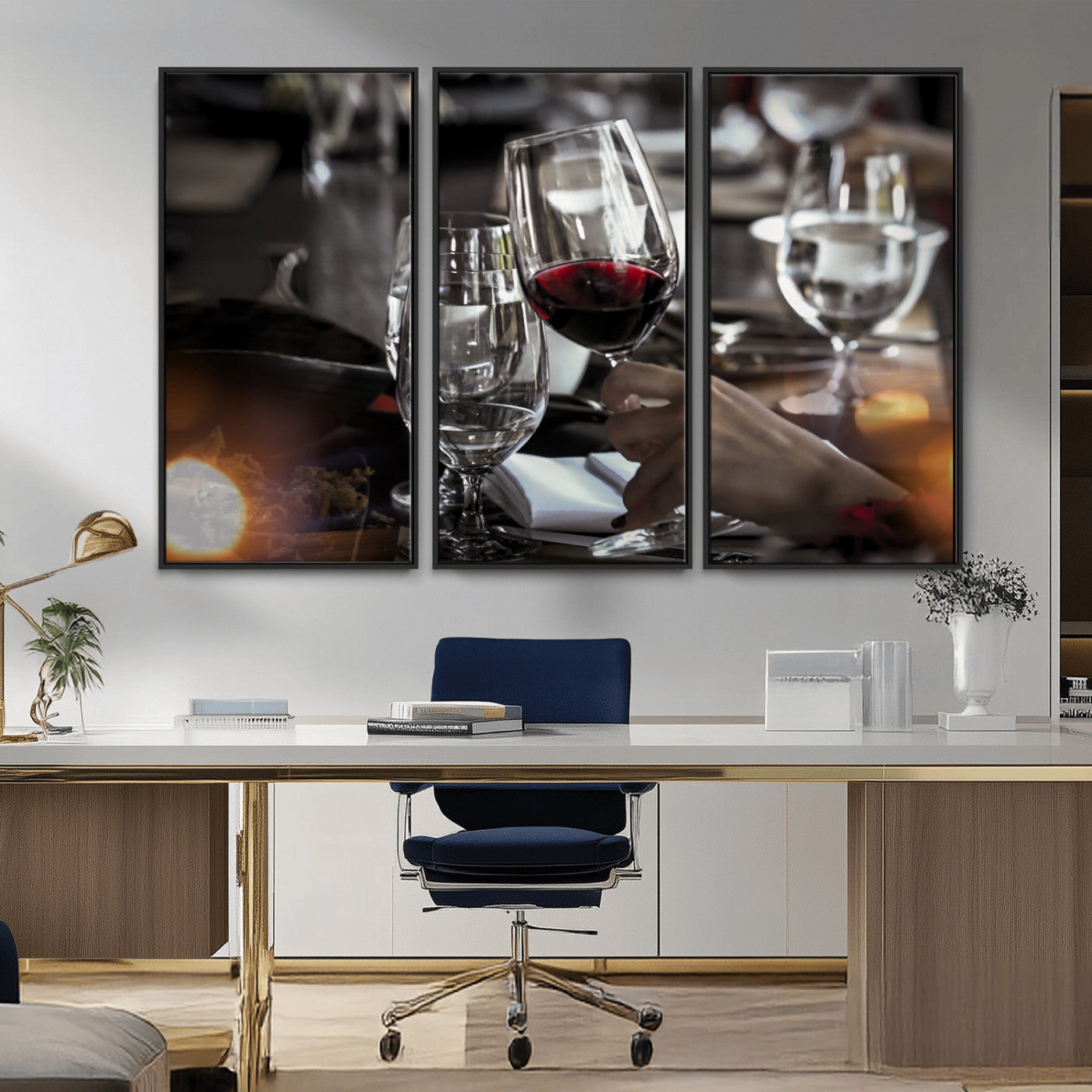 75513-MGV-CV-36X24-Elegant Wine Toast Wall Art – Close-Up Red Wine Glass at Dinner Table Canvas Print, Sophisticated Dining Room or Bar Decor