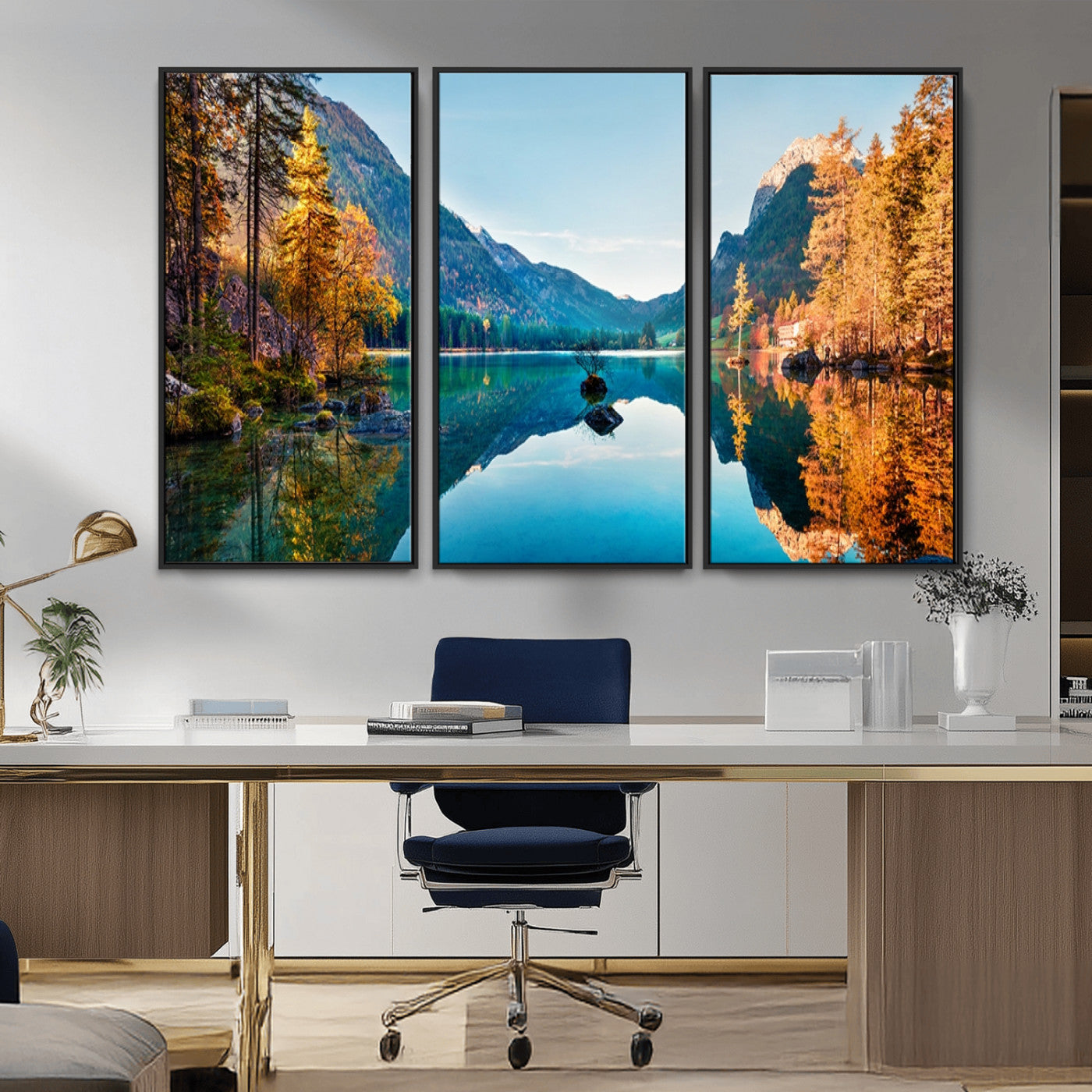 32962-MGV-CV-36X24-Mountain Lake Wall Art – Tranquil Autumn Landscape Canvas Print, Nature Reflection Decor for Living Room, Bedroom, Office or Cabin