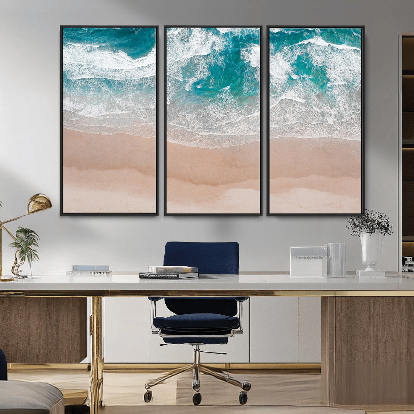 39236-MGV-CV-36X24-Ocean Beach Wall Art – Aerial View of Waves and Sand Canvas Print, Coastal Home Decor for Living Room, Bedroom, Office or Beach