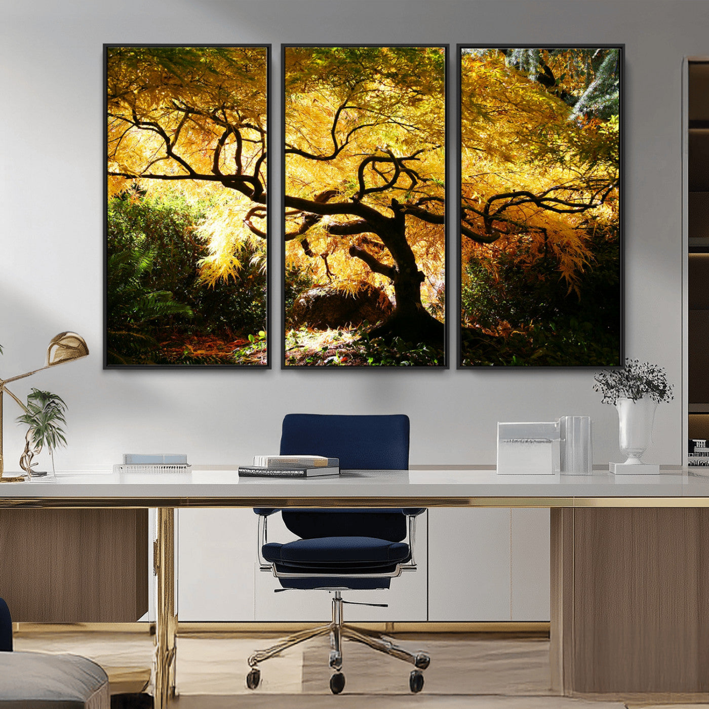 19067-MGV-CV-36X24-Golden Canopy Wall Art – Panoramic Autumn Tree Canvas Print, Warm Seasonal Decor for Living Room, Office or Garden Space