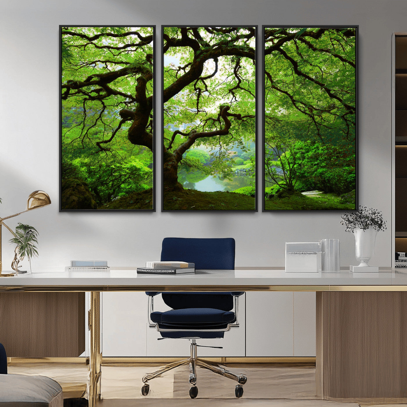18094-MGV-CV-36X24-Emerald Canopy Wall Art – Panoramic Lush Green Tree Canvas Print, Serene Nature Decor for Office, Living Room or Meditation Space