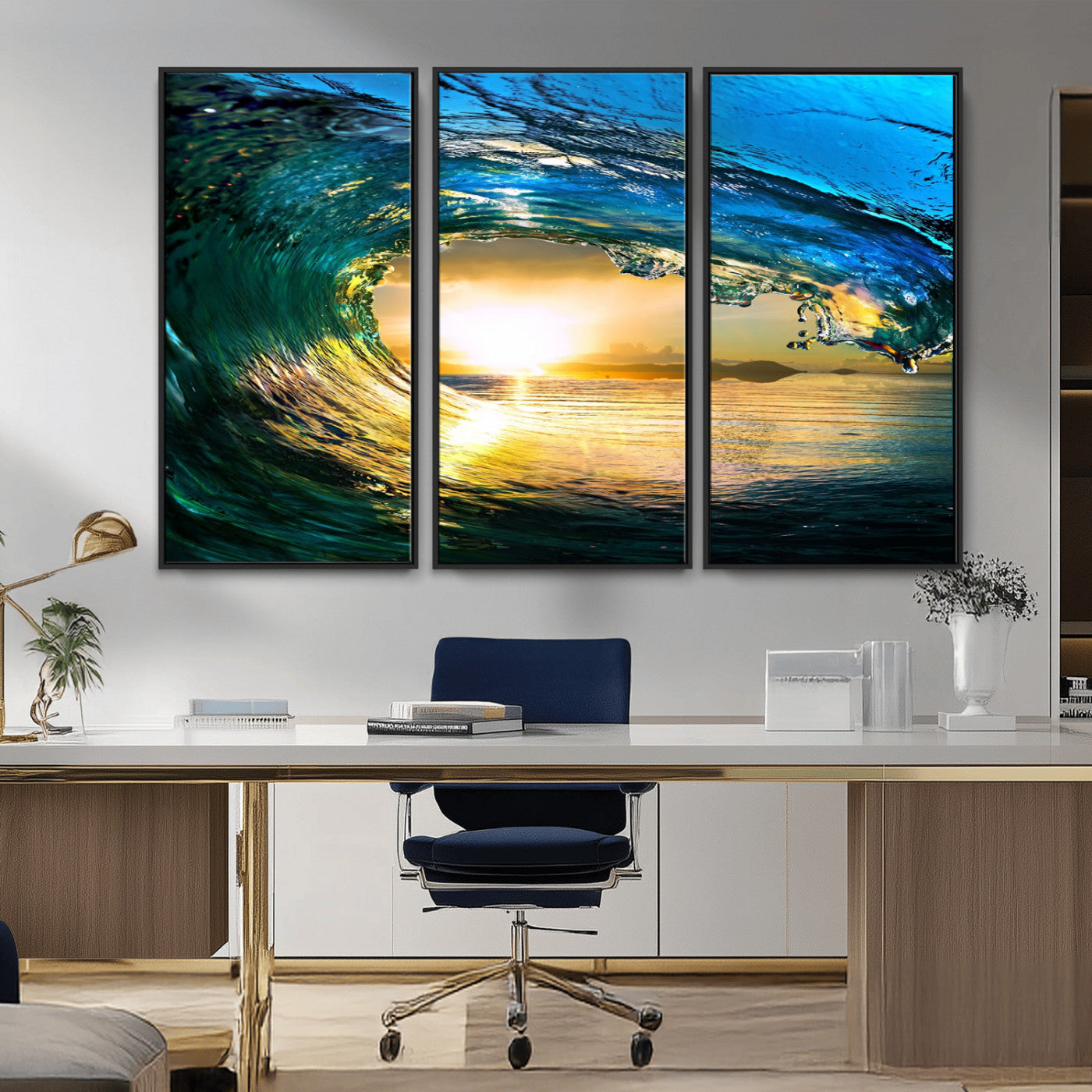 19378-MGV-CV-36X24-Ocean Wave Sunset Wall Art – Vibrant Surf and Golden Horizon Canvas Print, Coastal Seascape Photography for Living Room, Bedroom,