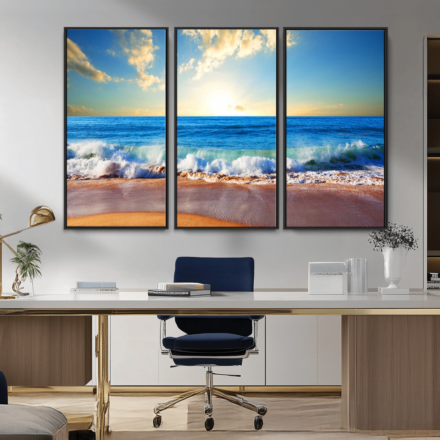 50522-MGV-CV-36X24-Ocean Sunrise Wall Art – Peaceful Beach Waves and Golden Horizon Canvas Print, Coastal Seascape Decor for Home or Office