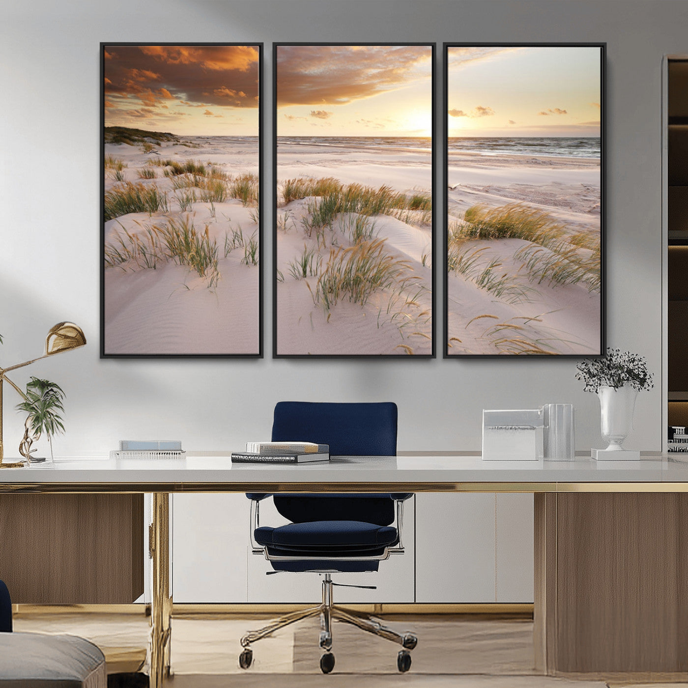 61246-MGV-CV-36X24-Coastal Sand Dunes Wall Art – Serene Beach Sunset Canvas Print with Grasses and Ocean View, Tranquil Seaside Decor for Living Room