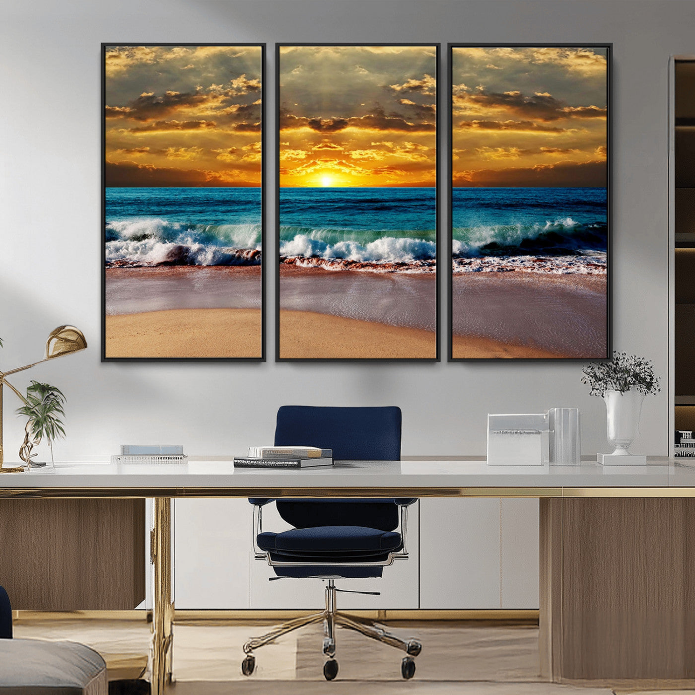 83389-MGV-CV-36X24-Ocean Sunrise Wall Art – Vibrant Beach Waves Canvas Print, Coastal Seascape Decor for Living Room or Office