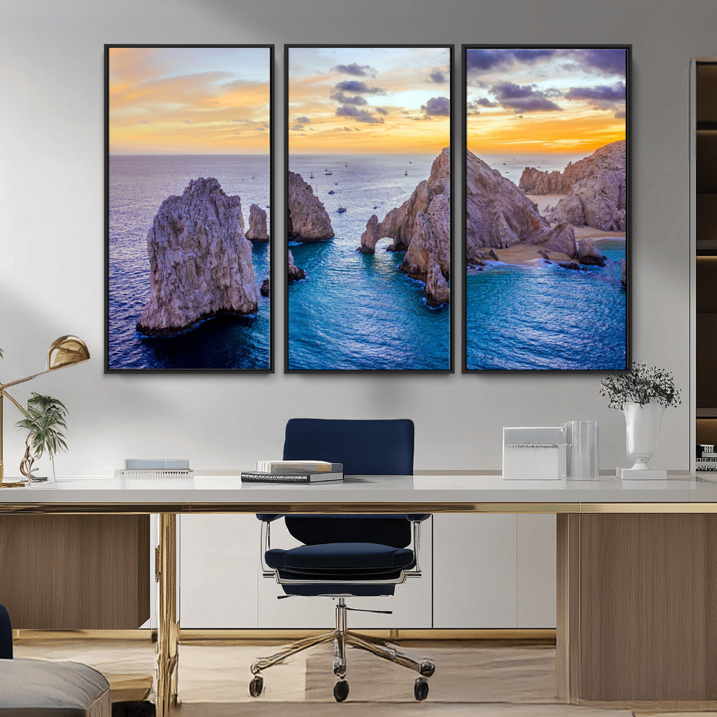 72955-MGV-CV-36X24-Ocean Rock Formation Wall Art – Sunset Coastal Seascape Print, Beach Landscape Decor for Living Room or Office