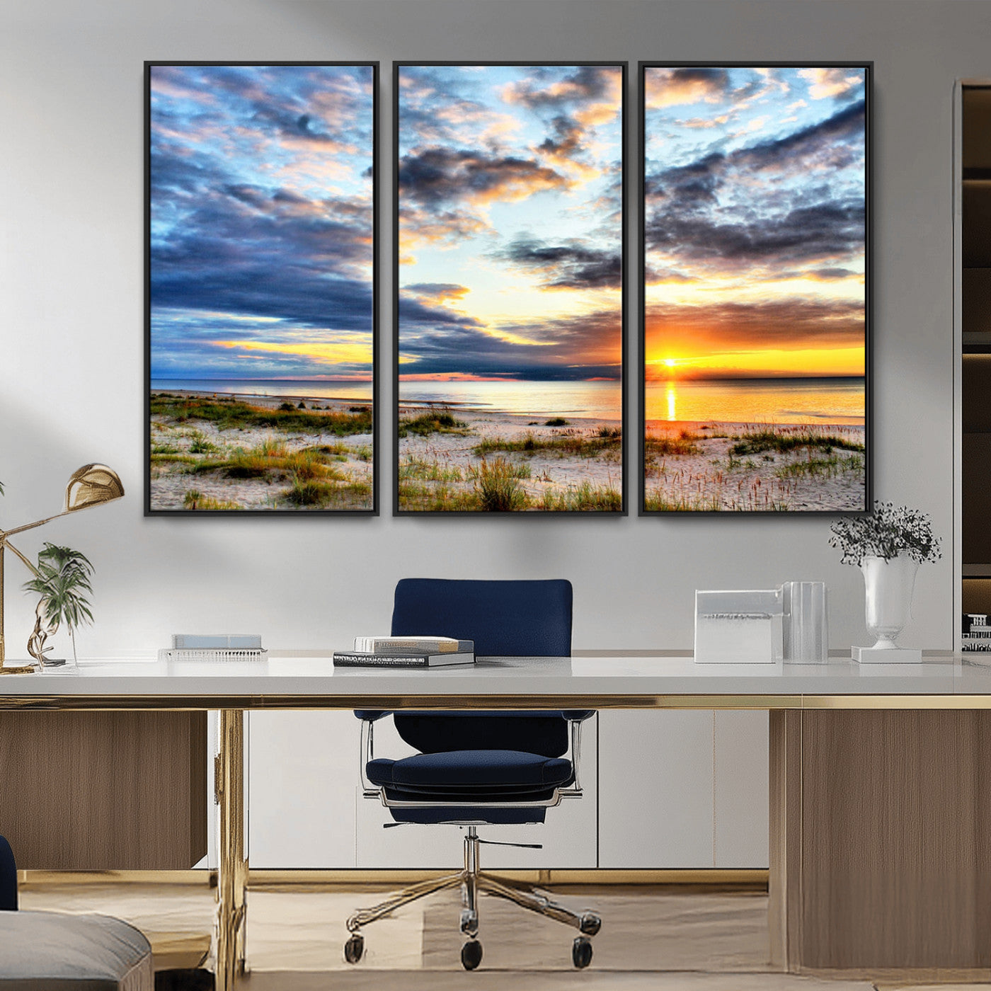 39645-MGV-CV-36X24-Golden Beach Sunset Wall Art – Serene Ocean Horizon Canvas Print, Coastal Nature Landscape Decor for Living Room, Bedroom or