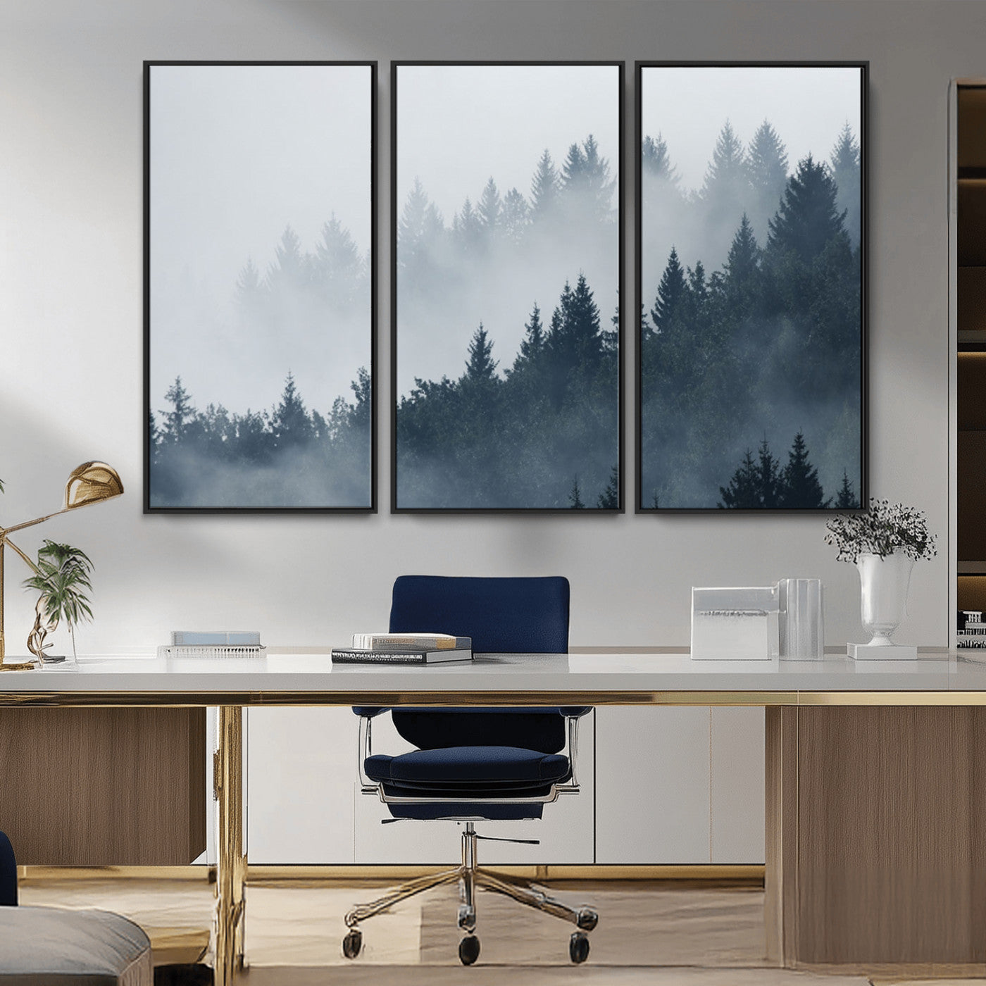 23671-MGV-CV-36X24-Misty Forest Wall Art – Serene Foggy Pine Trees Landscape Canvas Print, Tranquil Nature Decor for Living Room, Bedroom or Office