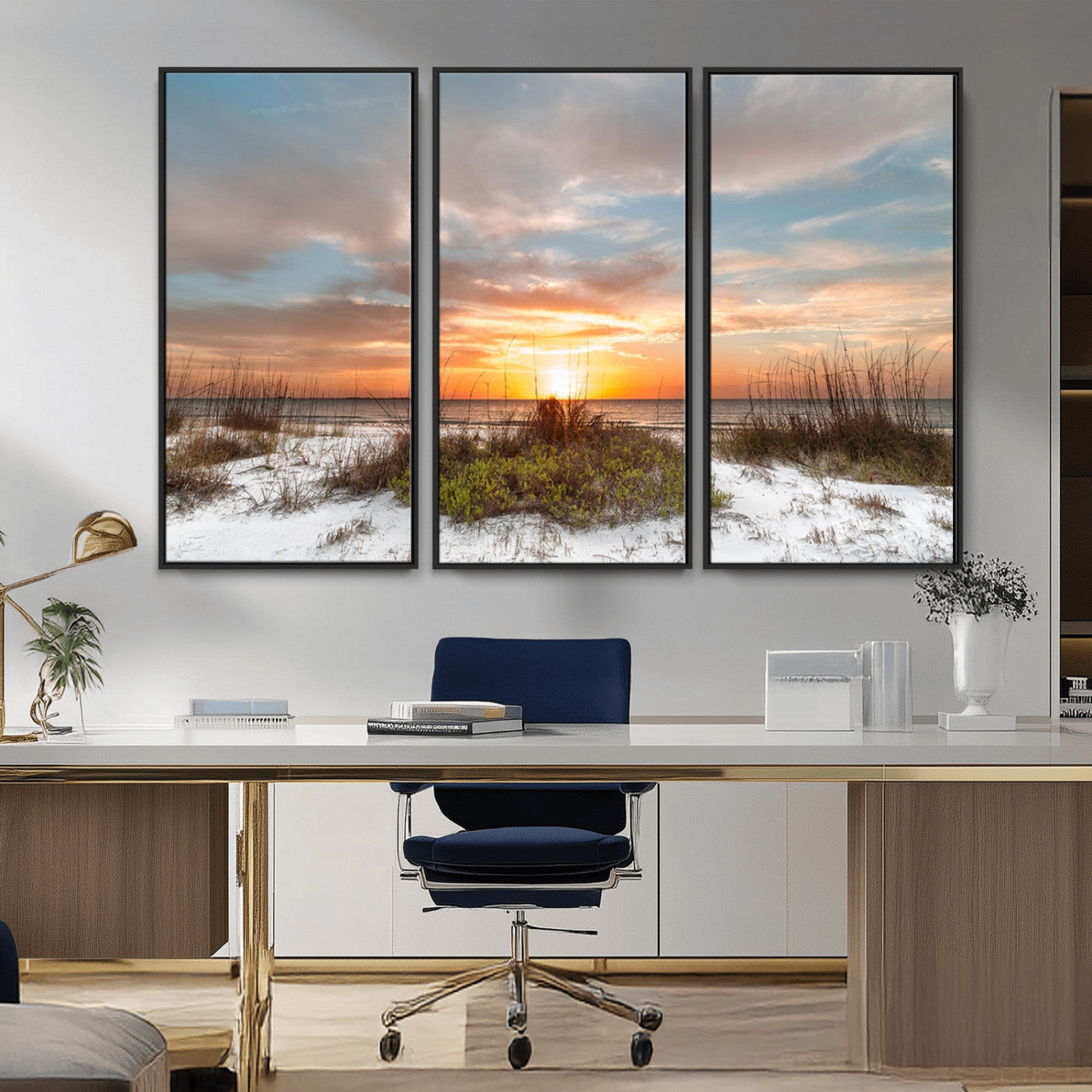 91064-MGV-CV-36X24-Beach Sunset Wall Art – Coastal Sand Dunes and Ocean Horizon Canvas Print, Seaside Landscape Wall Decor for Living Room, Bedroom