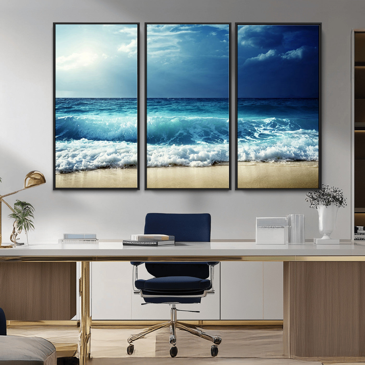 84116-MGV-CV-36X24-Ocean Wave Wall Art – Blue Sea and Beach Canvas Print, Coastal Seascape Photography Artwork for Living Room, Bedroom, or Office
