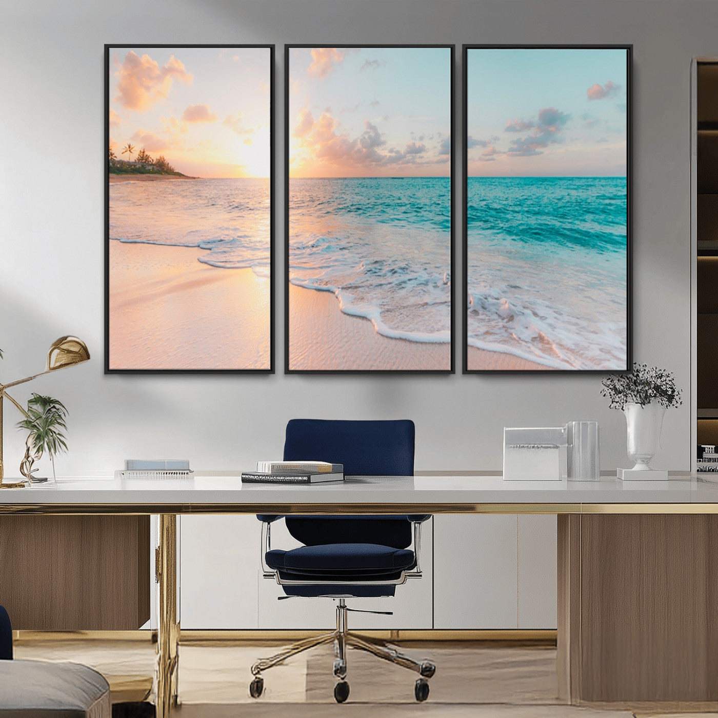 89767-MGV-CV-36X24-Ocean Sunset Wall Art – Serene Beach Canvas Print with Pastel Sky and Waves, Coastal Seascape Artwork for Bedroom, Living Room, or