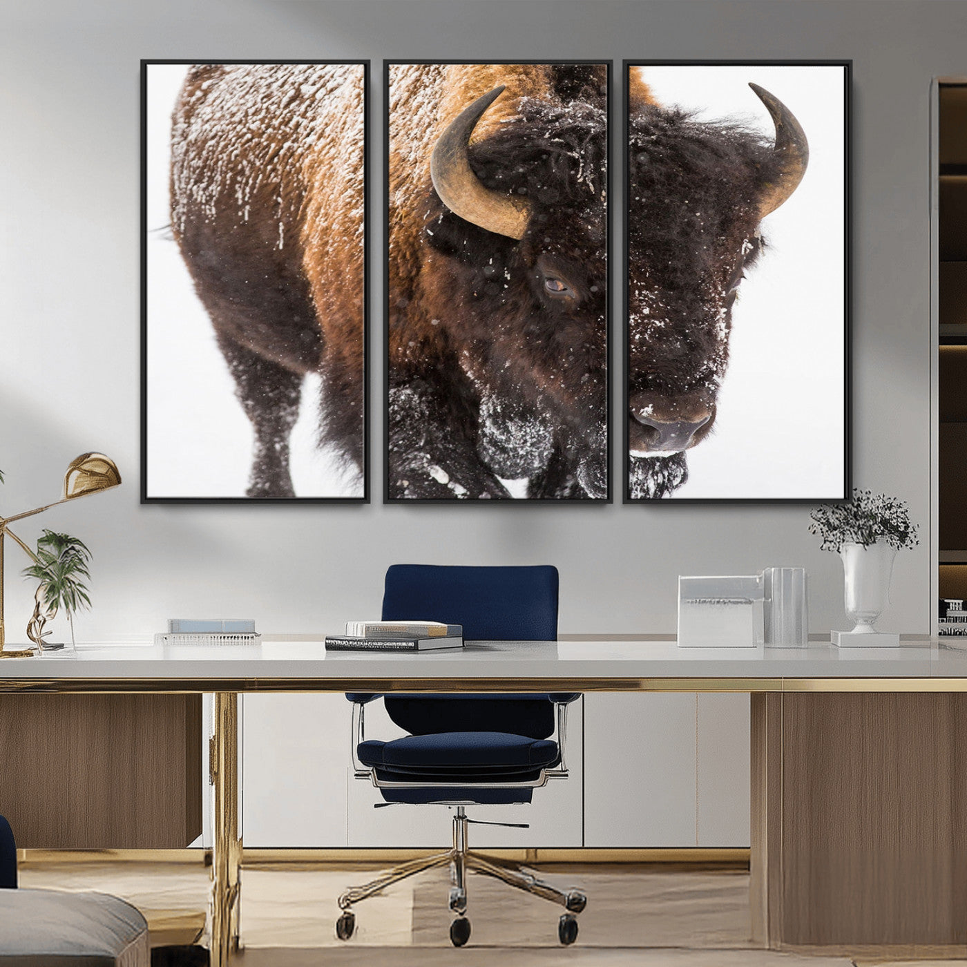 65605-MGV-CV-36X24-Snow Bison Wall Art – Close Up Buffalo Canvas Print, Rustic Western Wildlife Photography, Farmhouse Cabin Lodge Decor for Living
