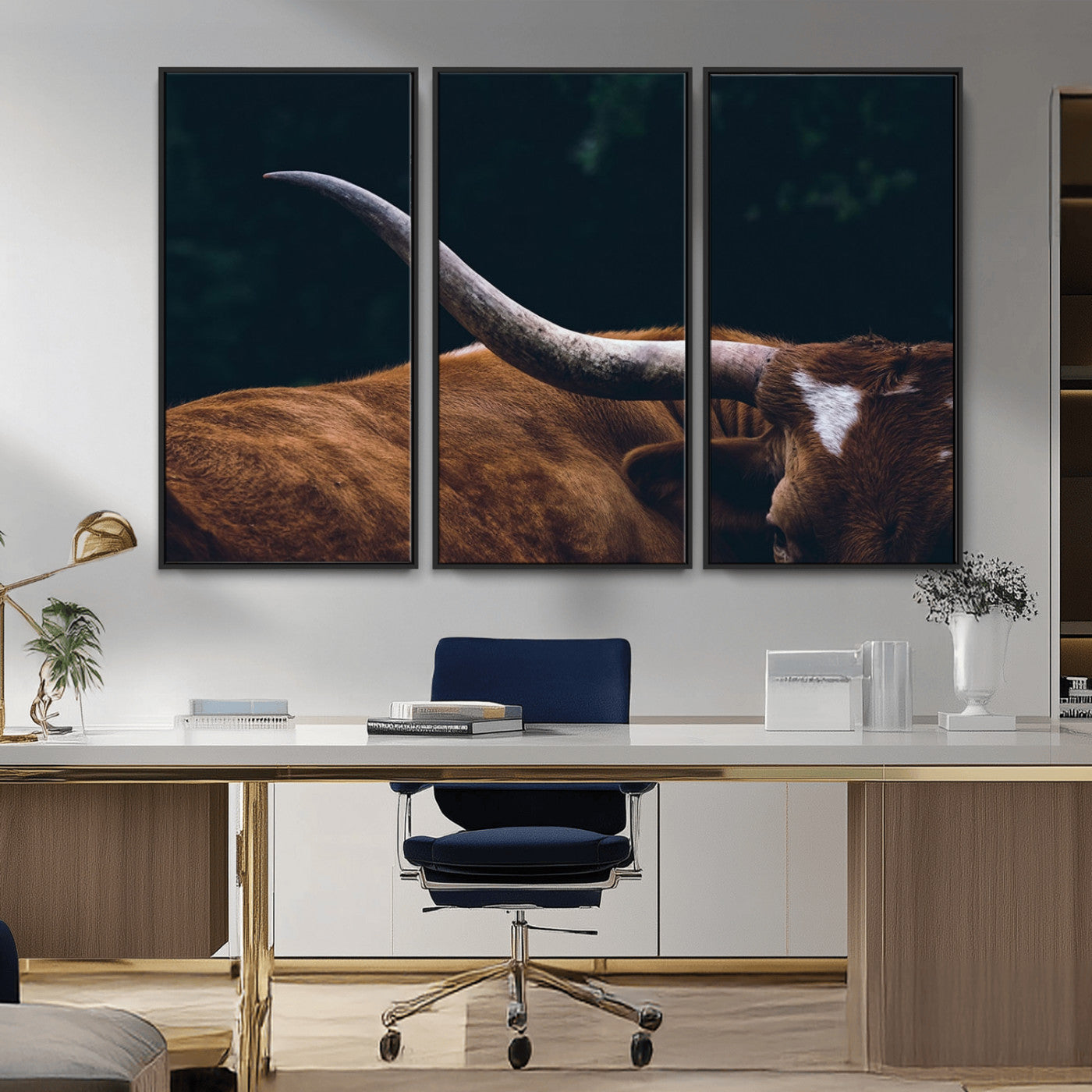 55197-MGV-CV-36X24-Texas Longhorn Wall Art – Rustic Western Bull Horn Canvas Print and Farmhouse Country Animal Decor for Living Room, Office or