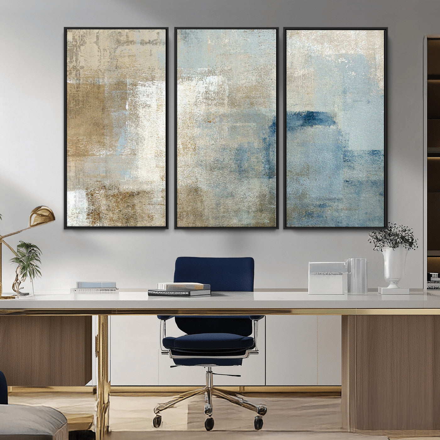 38126-MGV-CV-36X24-Neutral Abstract Wall Art – Modern Beige and Blue Canvas Print and Minimalist Textured Painting for Living Room, Bedroom or Office
