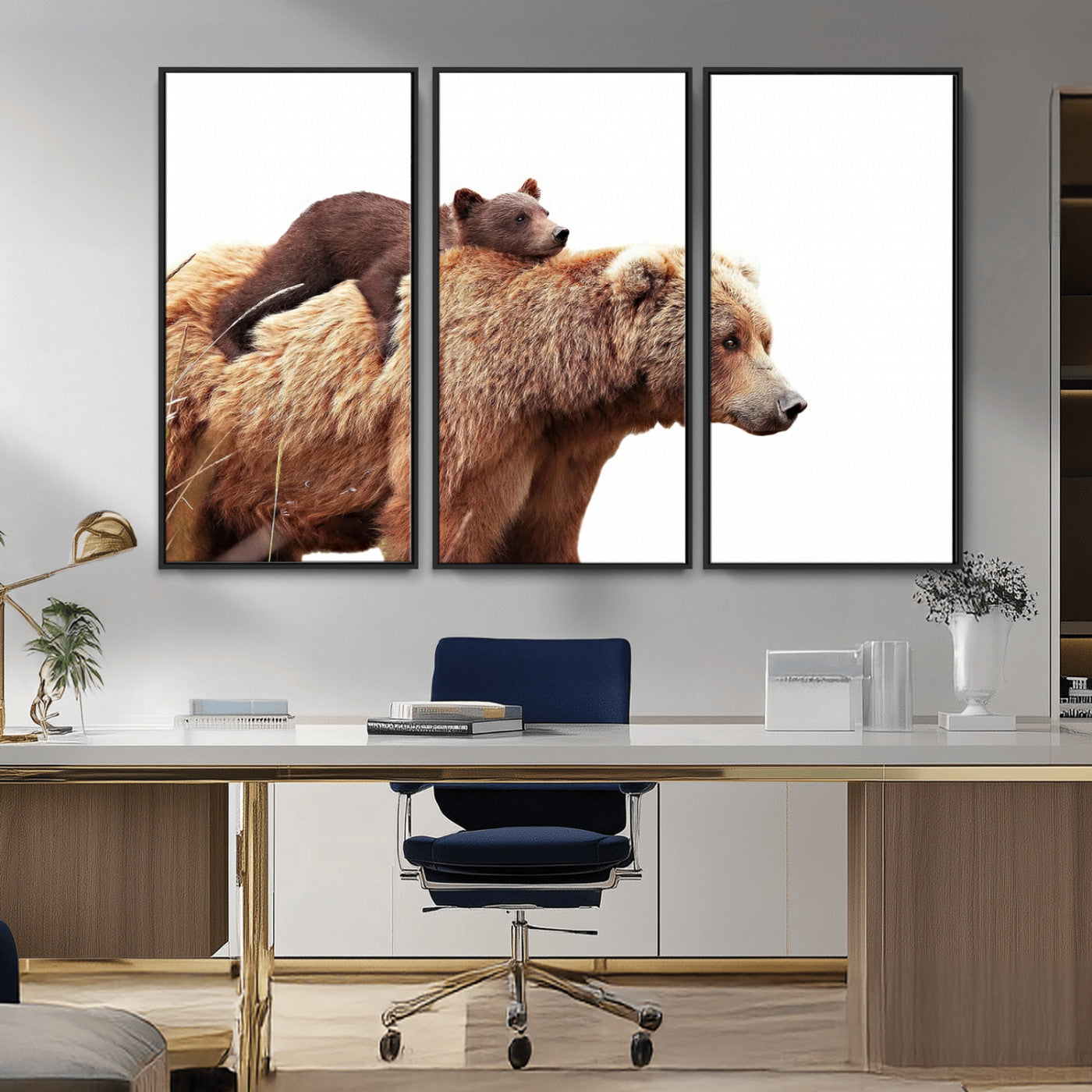 76943-MGV-CV-36X24-Mom Bear Wall Art Canvas Print, Framed Bear Photography Art Picture Print, Rustic Bear and Cub Perfect Rustic Farmhouse Decor