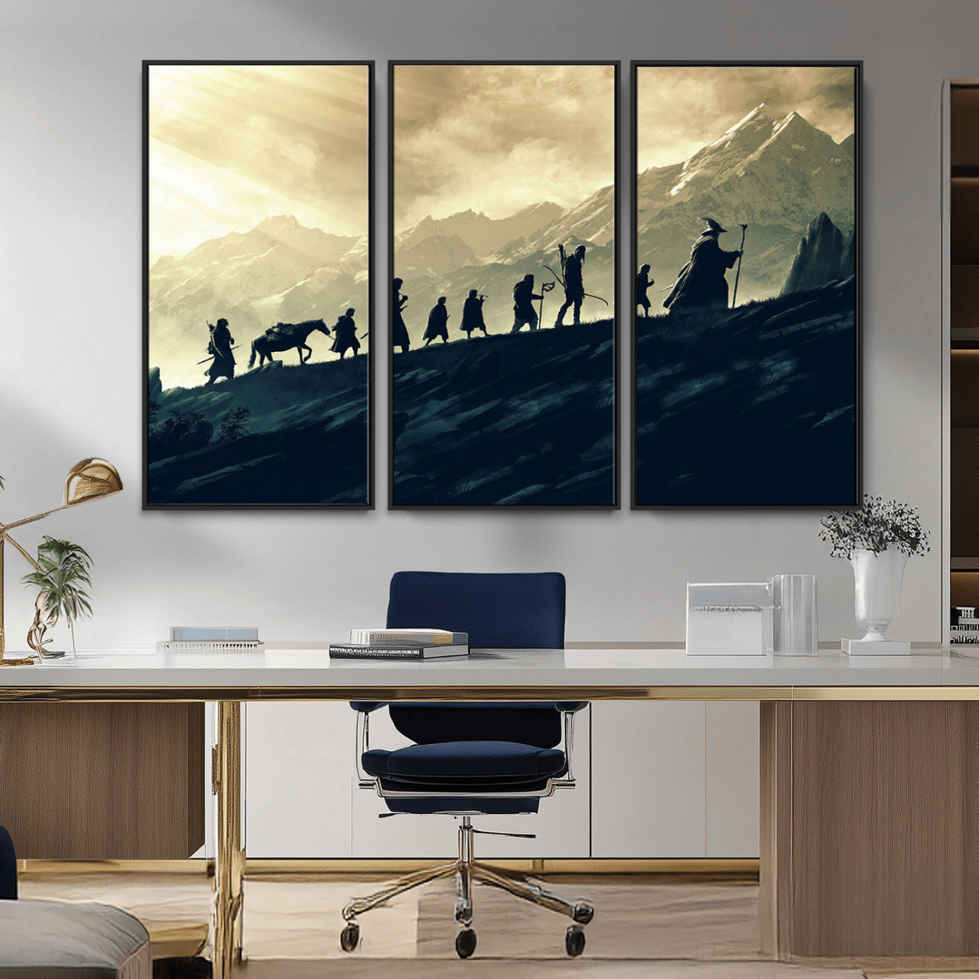 41574-MGV-CV-36X24-Fellowship Journey Wall Art – Epic Fantasy Adventure Canvas Print, Mountain Landscape Decor for Living Room, Office or Man Cave