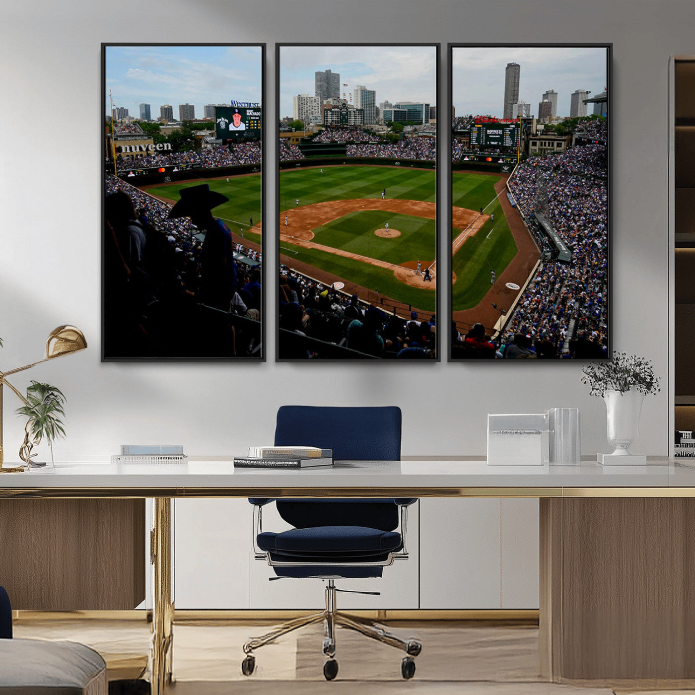 34859-MGV-CV-36X24-Wrigley Field Wall Art Canvas Print, Framed Chicago Cubs Stadium Art Picture Print, Wrigley Stadium Field Perfect Sport Room Decor
