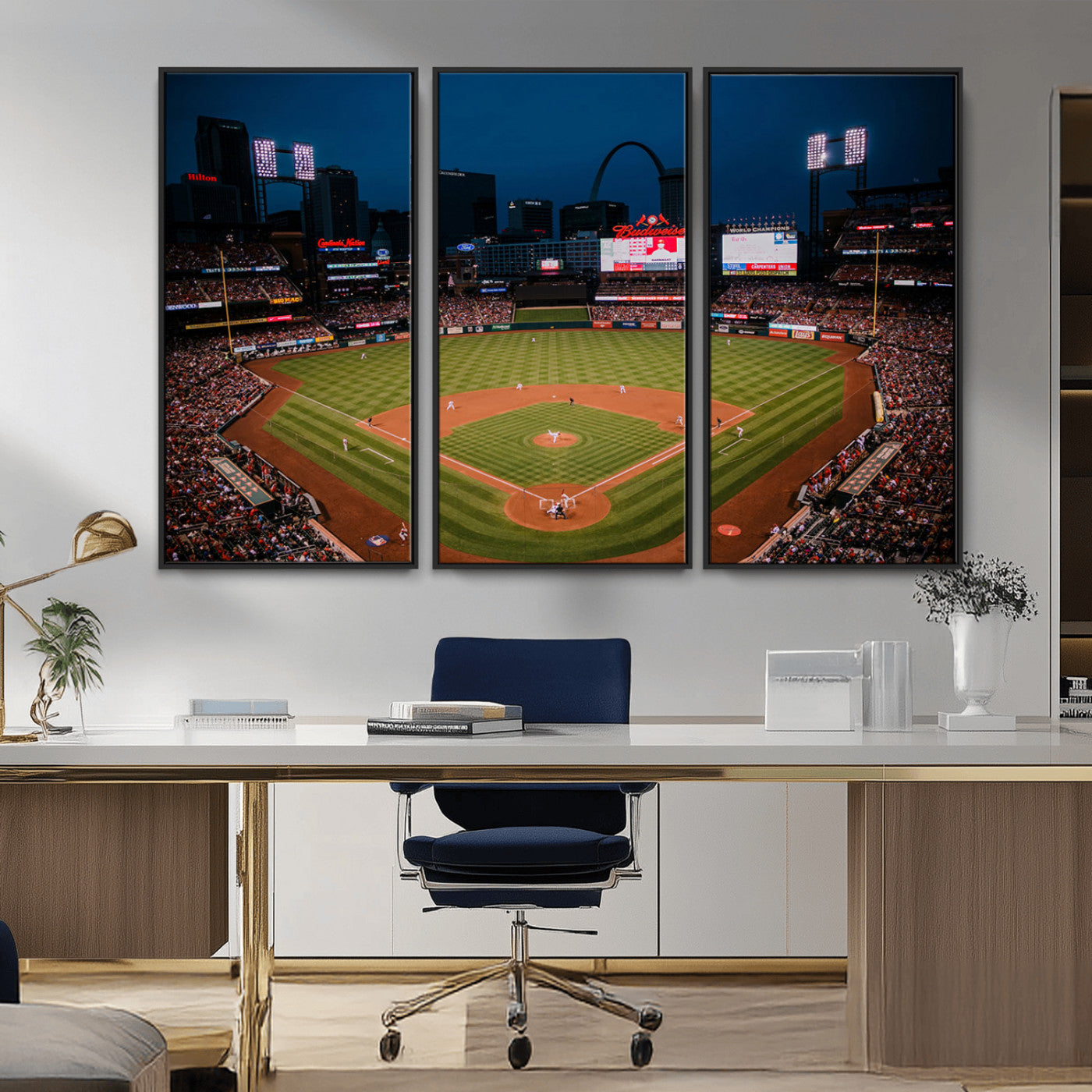 38612-MGV-CV-36X24-Busch Stadium Wall Art Canvas Print, Framed Missouri Stadium Art Picture Print, Busch Stadium Field Perfect Sports Room Decor