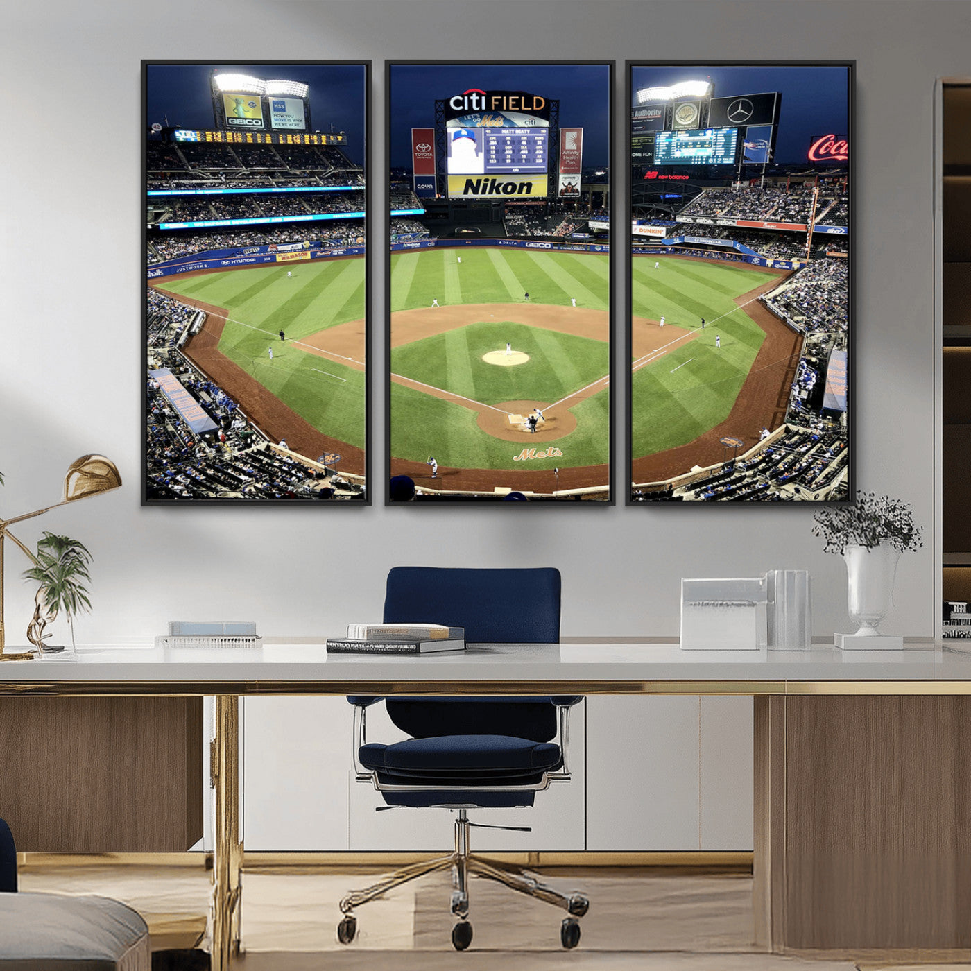 87666-MGV-CV-36X24-City Field Stadium Wall Art Canvas Print, Framed New York Stadium Art Picture Print, Citi Field Stadium Perfect Sport Room Decor