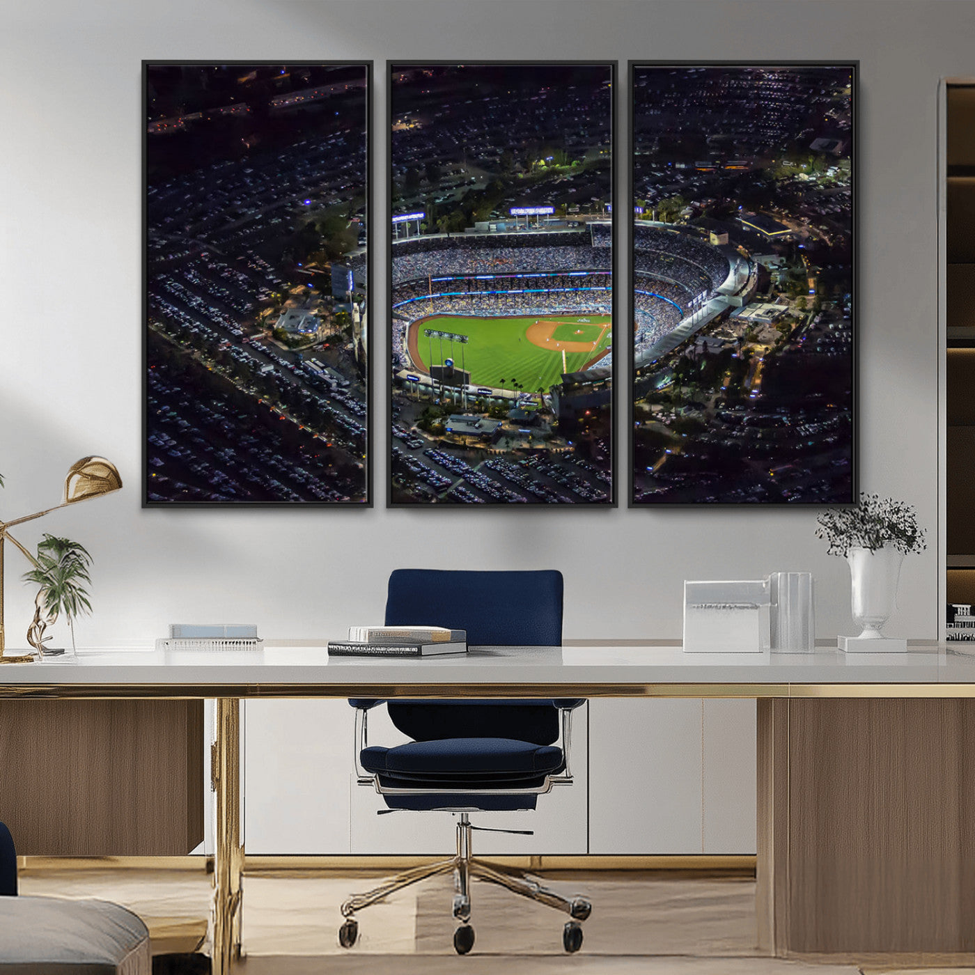 16515-MGV-CV-36X24-Dodgers Stadium Wall Art Canvas Print, Framed Baseball Stadium Art Picture Print, Dodgers Field Perfect Sport Room Decor Artwork