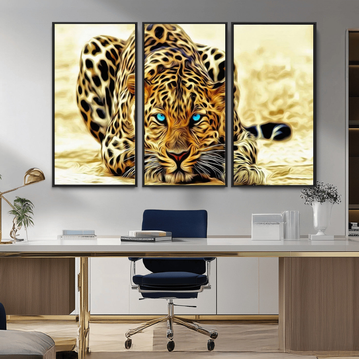 45281-MGV-CV-36X24-Blue Eye Leopard Wall Art Canvas Print, Framed Leopard Painting Art Picture Print, Big Cat Perfect Safari Wildlife Decor Artwork