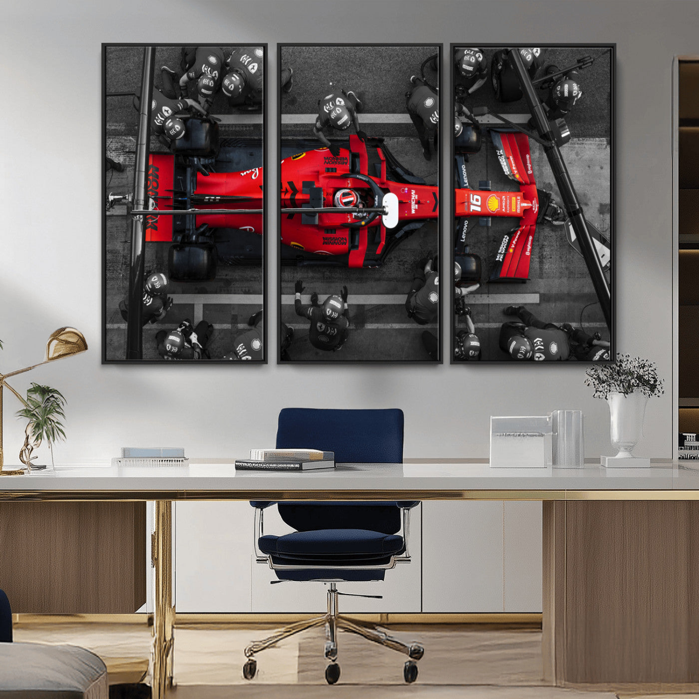 99356-MGV-CV-36X24-Ferrari Pit Stop Wall Art – Formula 1 Racing Car Canvas Print, Red Speed Machine Motorsport Decor for Office, Garage, Man Cave or