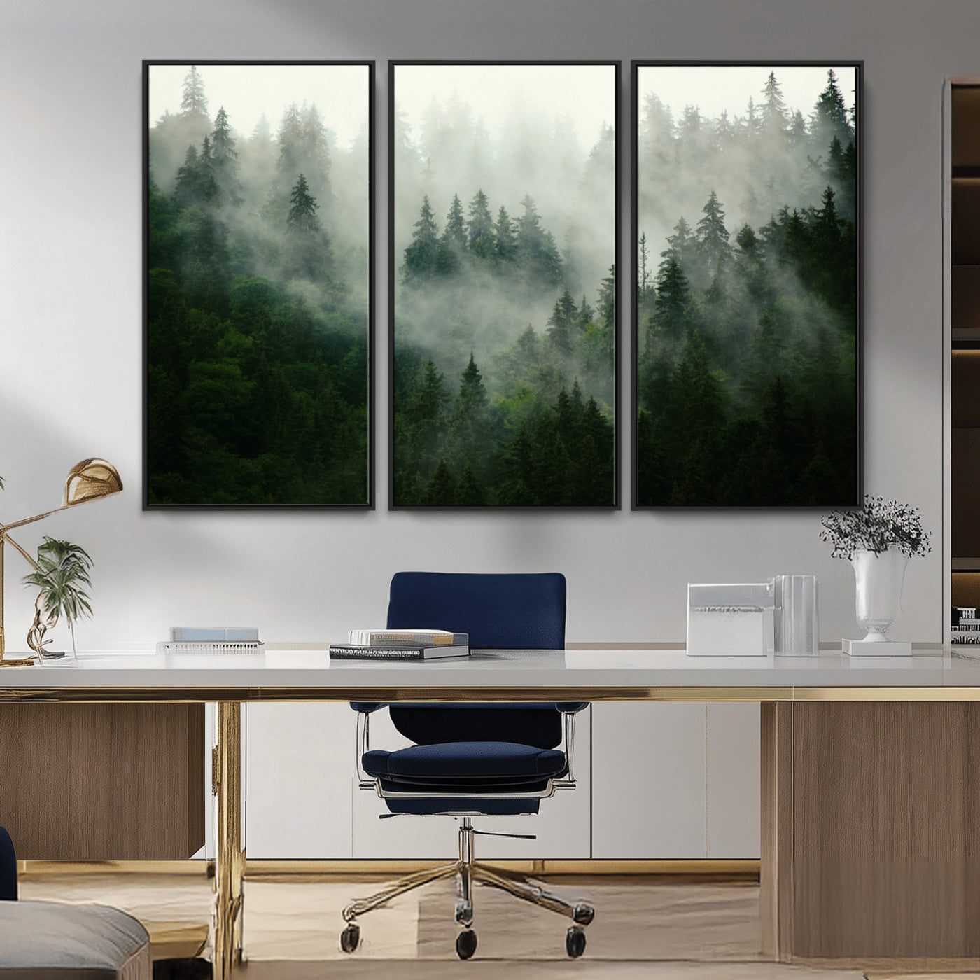 167720496-MGV-CV-36X24-Misty Forest Wall Art – Serene Evergreen Trees Canvas Print, Foggy Mountain Nature Landscape Decor for Bedroom, Living Room or