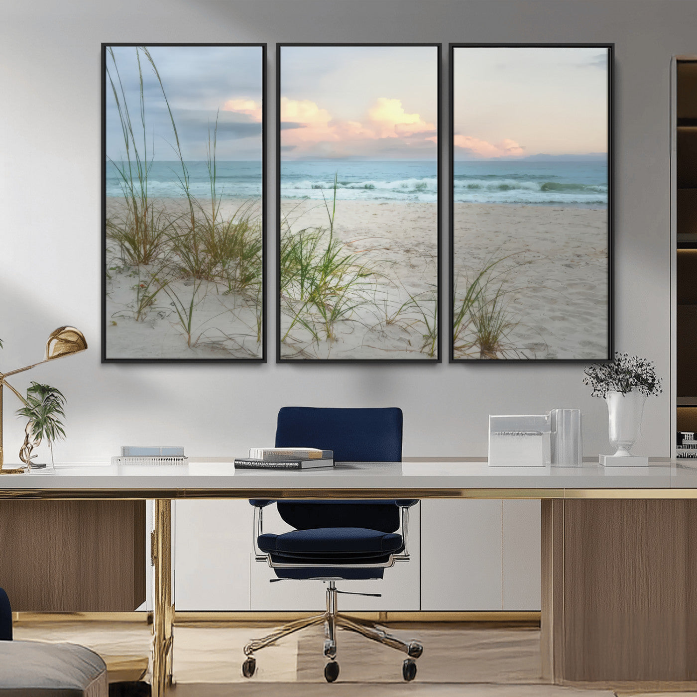 Test1001-MGV-CV-36X24-Coastal Beach Wall Art – Panoramic Ocean Waves and Sandy Dunes Canvas Print, Serene Seascape with Sea Oats for Relaxing Home or