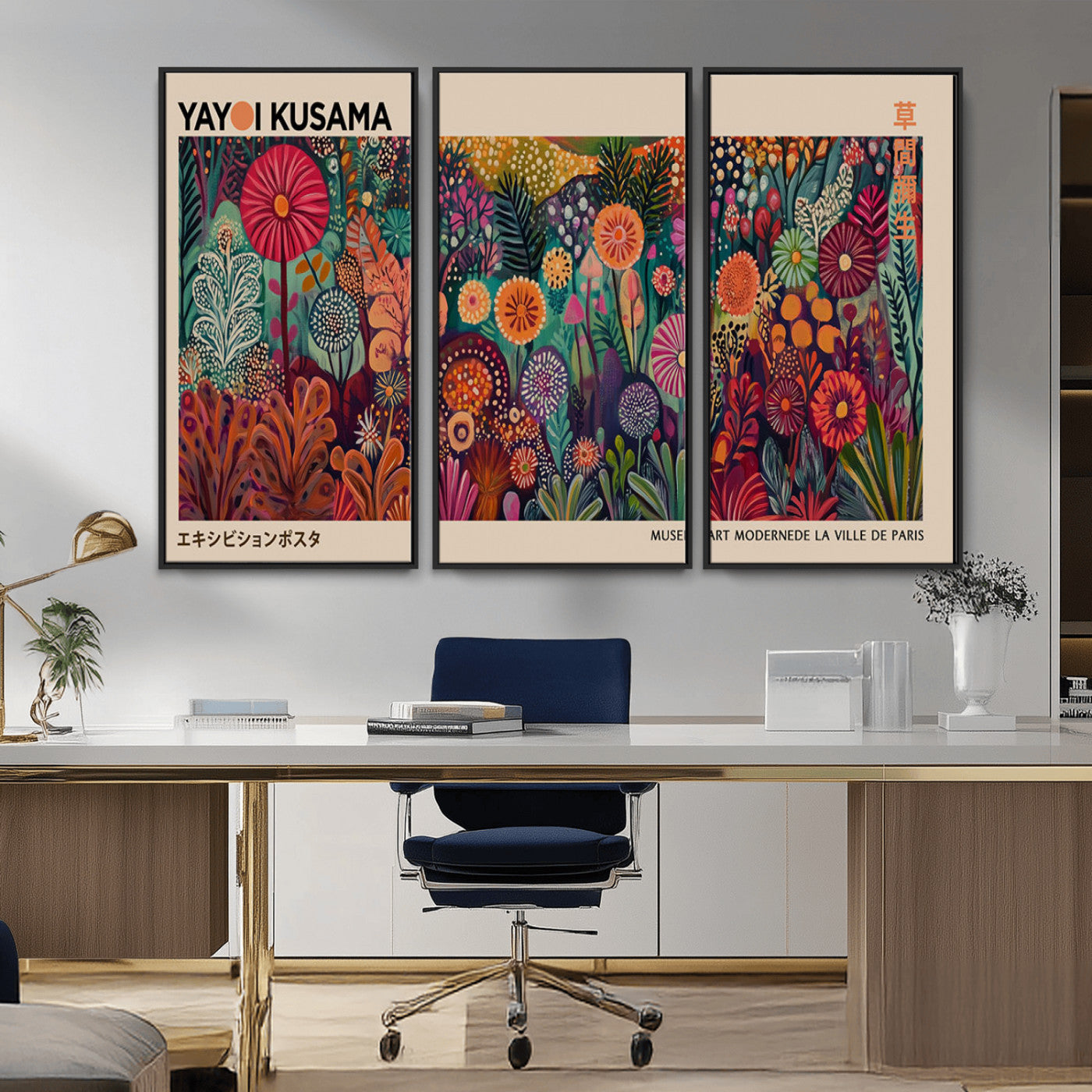 51280-MGV-CV-36X24-Abstract Yayoi Kusama Wall Art Canvas Print, Framed Japanese Wabi Sabi Art Picture Print, Yayoi Kusama Perfect Abstract Modern