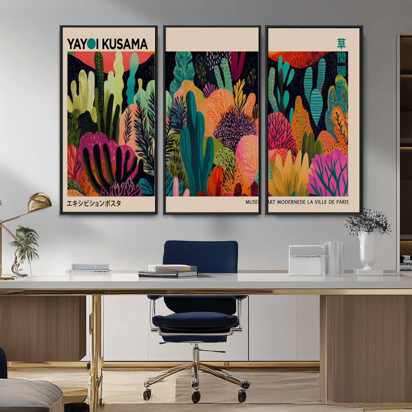 45711-MGV-CV-36X24-Yayoi Kusama Wall Art Canvas Print, Framed Abstract Yayoi Kusama Art Picture Print, Japanese Wabi Sabi Perfect Modern Abstract