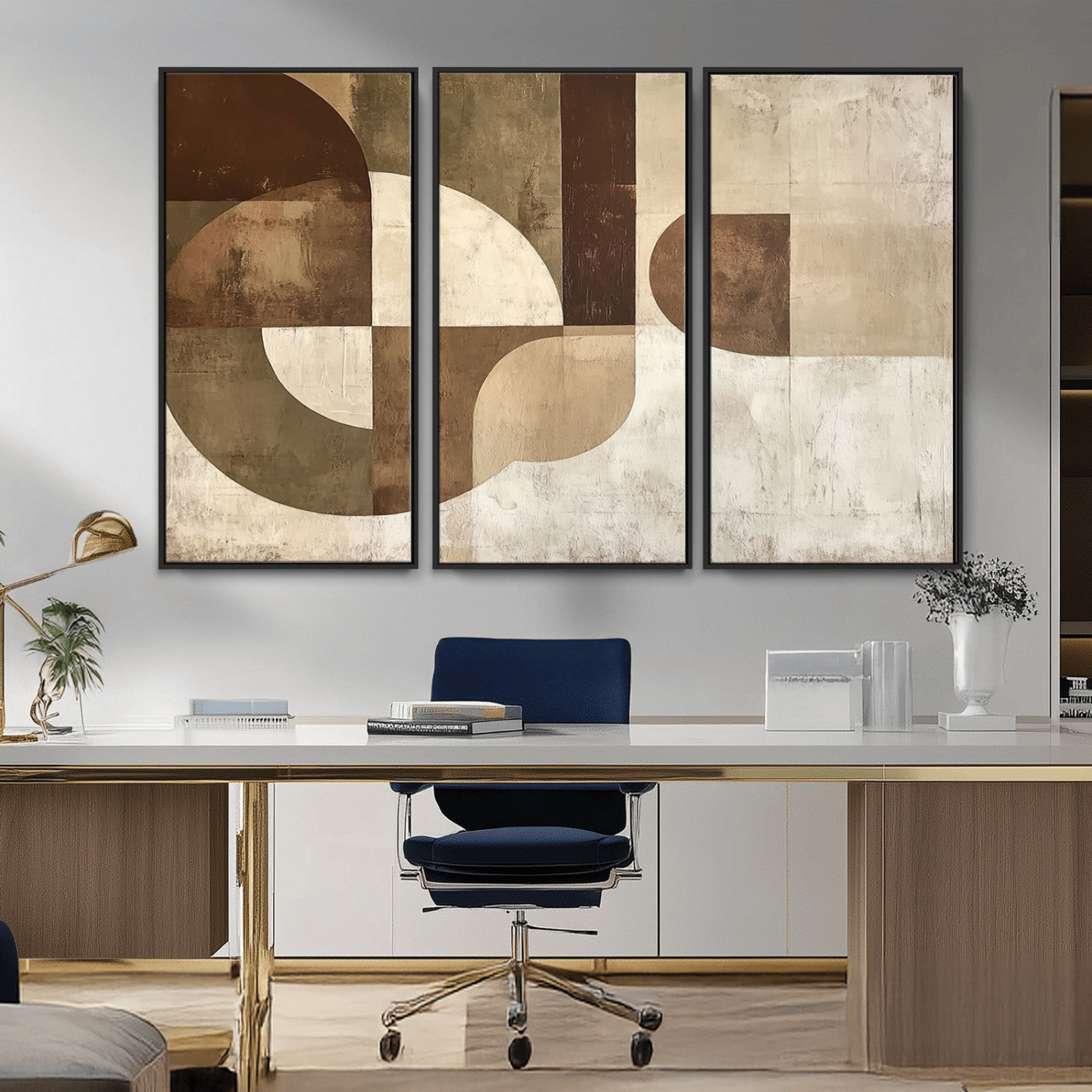 59767-MGV-CV-36X24-Abstract Geometric Shapes Wall Art – Modern Minimalist Canvas Print, Neutral Brown Beige Tan Artwork for Living Room, Bedroom,