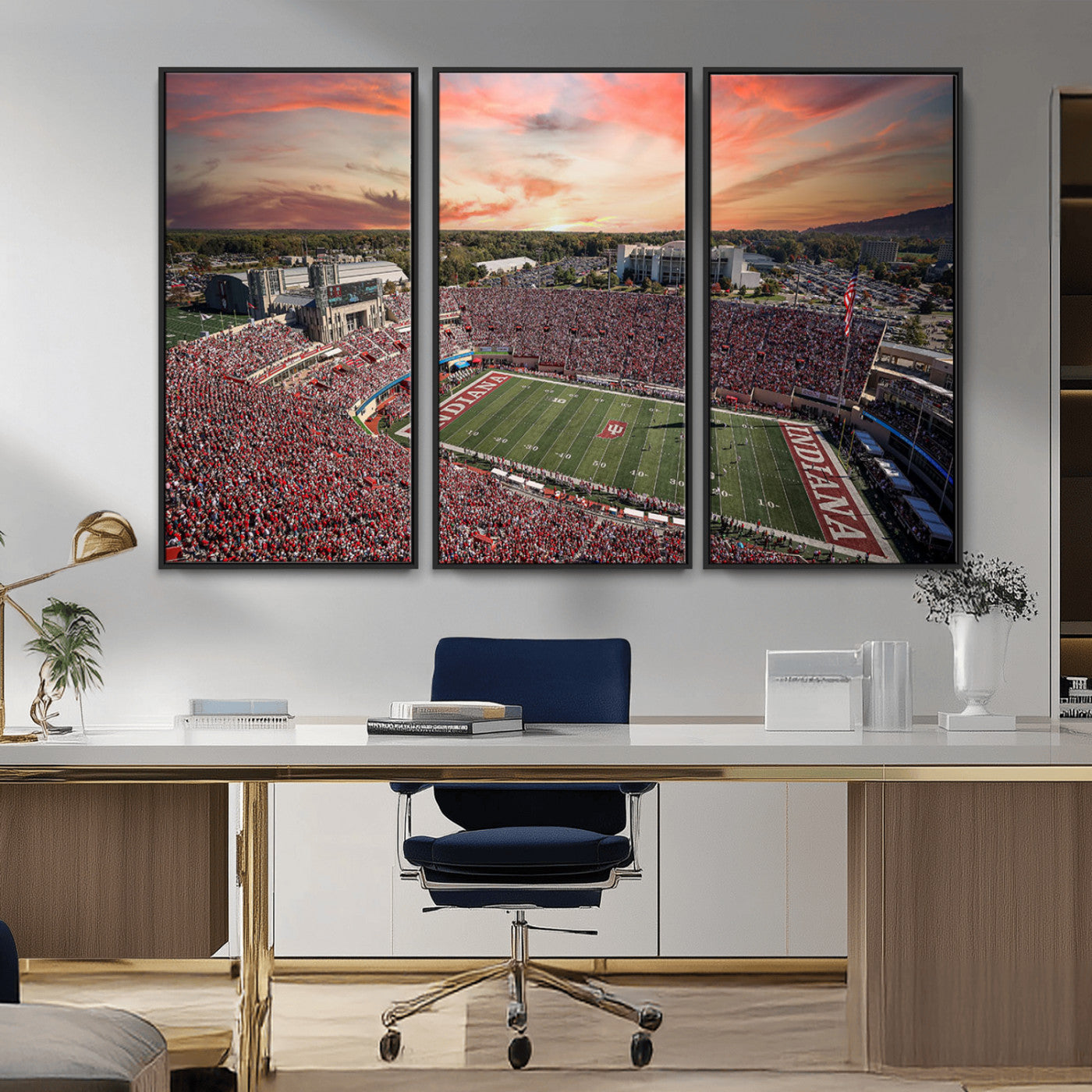51135-MGV-CV-36X24-Indiana Hoosiers Stadium Wall Art – Panoramic Football Canvas Print with Game Day Crowd and Sunset Sky, Sports Artwork for Man