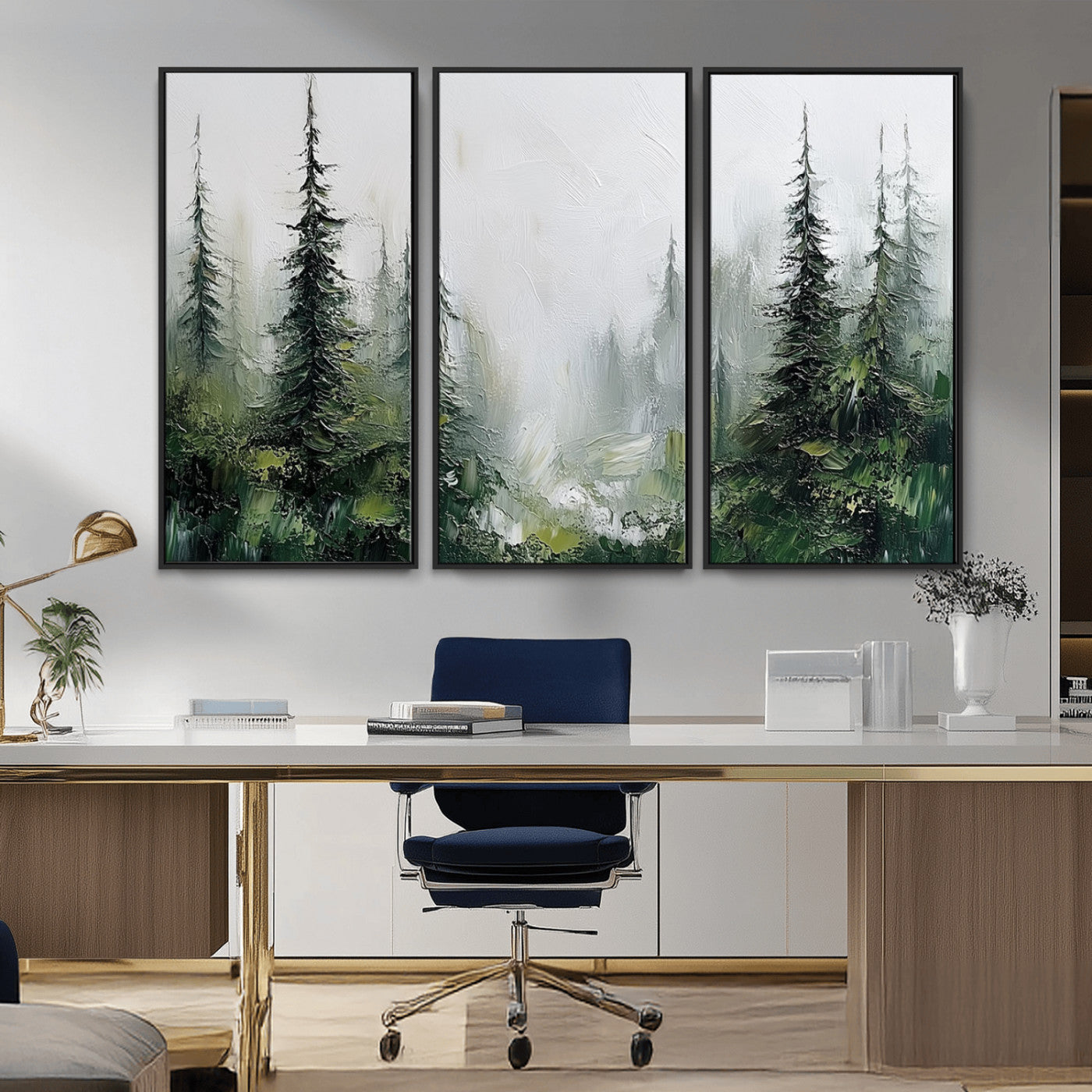 76014-MGV-CV-36X24-Forest Wall Art – Textured Canvas Print Featuring Misty Evergreen Pines and Woodland Landscape, Rustic Nature Artwork for Living