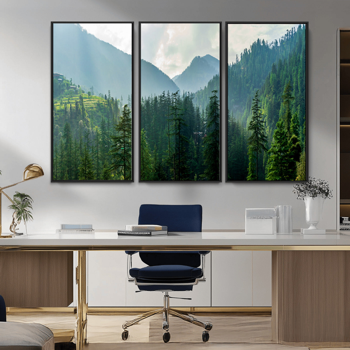 83417191-MGV-CV-36X24-Misty Mountain Forest Wall Art – Pine Tree Landscape Canvas Print, Nature Photography Panorama, Tranquil Green Forest Décor for