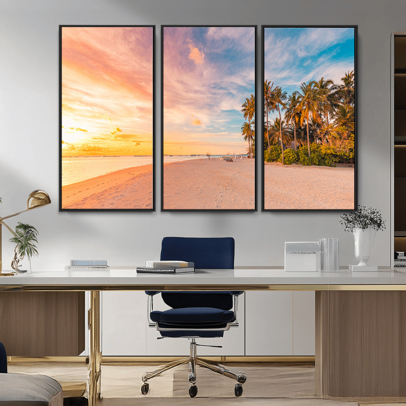 41542880-MGV-CV-36X24-Tropical Beach Wall Art Canvas Print, Framed Palm Trees Art Picture Print, Sunset Shore Perfect Tropical Coastal Decor Artwork