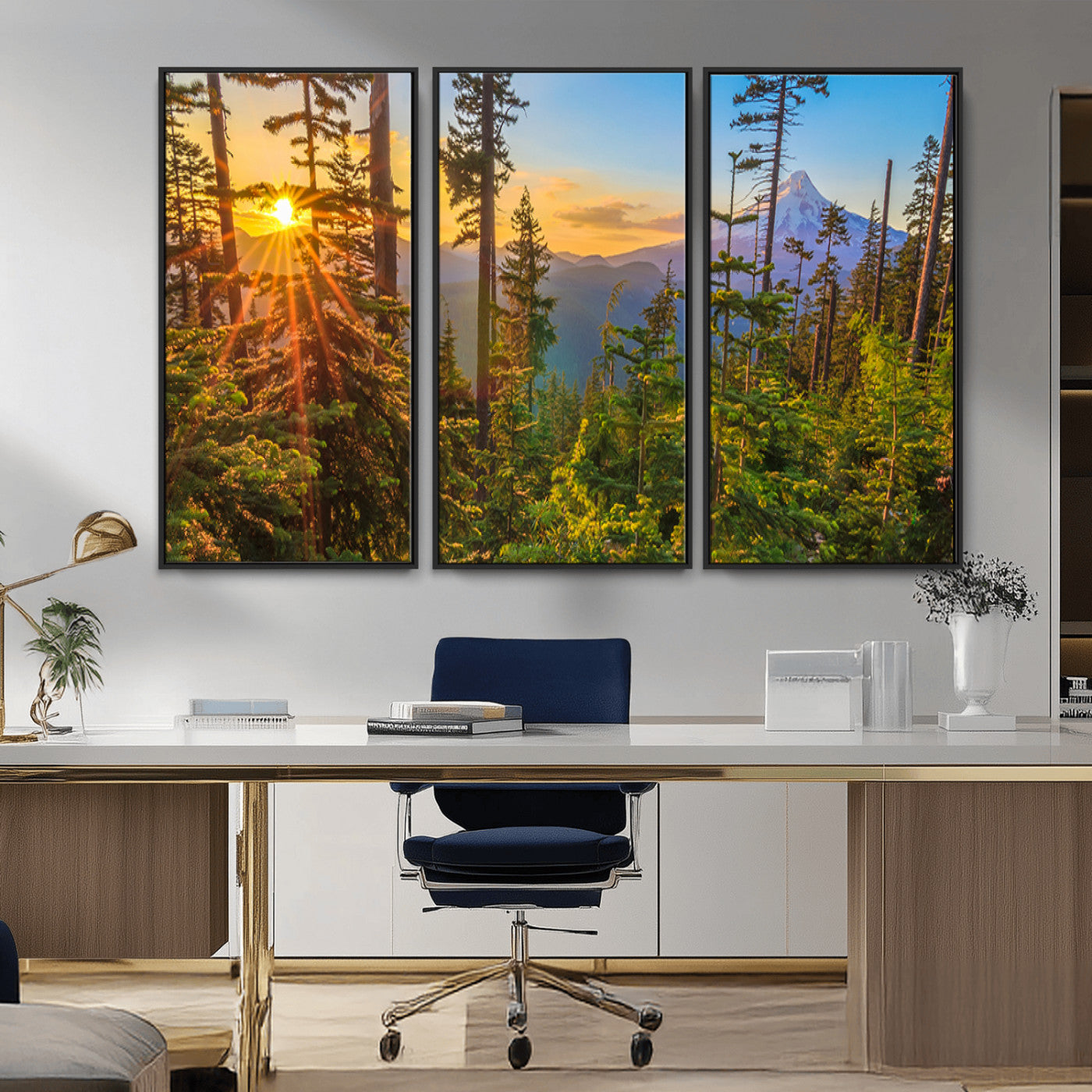 83544043-MGV-CV-36X24-Forest Sunset Wall Art Canvas Print, Framed Sunset Trees Art Picture Print, Green Pines Perfect Rustic Nature Decor Artwork