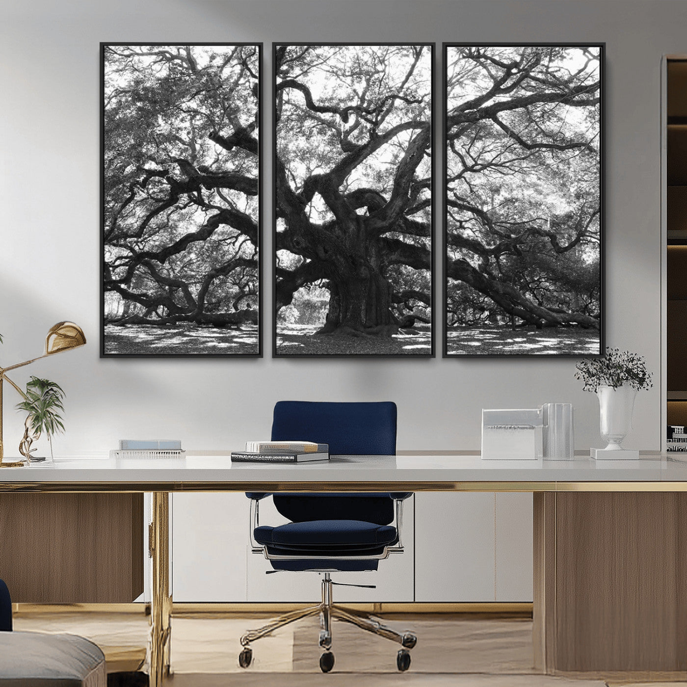 81655611-MGV-CV-36X24-Ancient Oak Wall Art Canvas Print, Framed Twisted Branches Art Picture Print, Gnarled Tree Perfect Moody Nature Decor Artwork