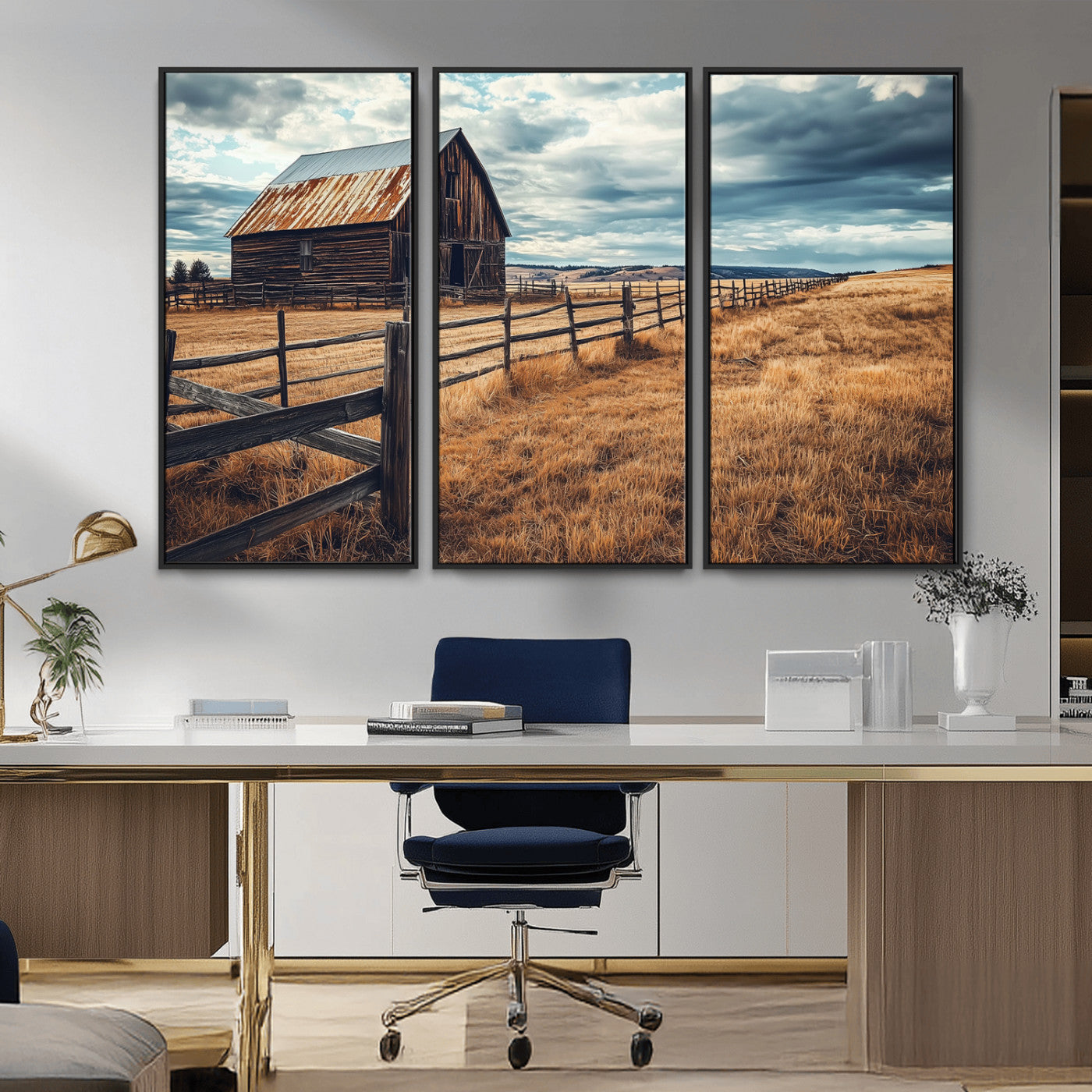 69356982-MGV-FC-48X32-3P_Black-Old Barn Wall Art Canvas Print, Framed Rustic Fence Art Picture Print, Wooden Farmhouse Perfect Rustic Farmhouse Decor Artwork
