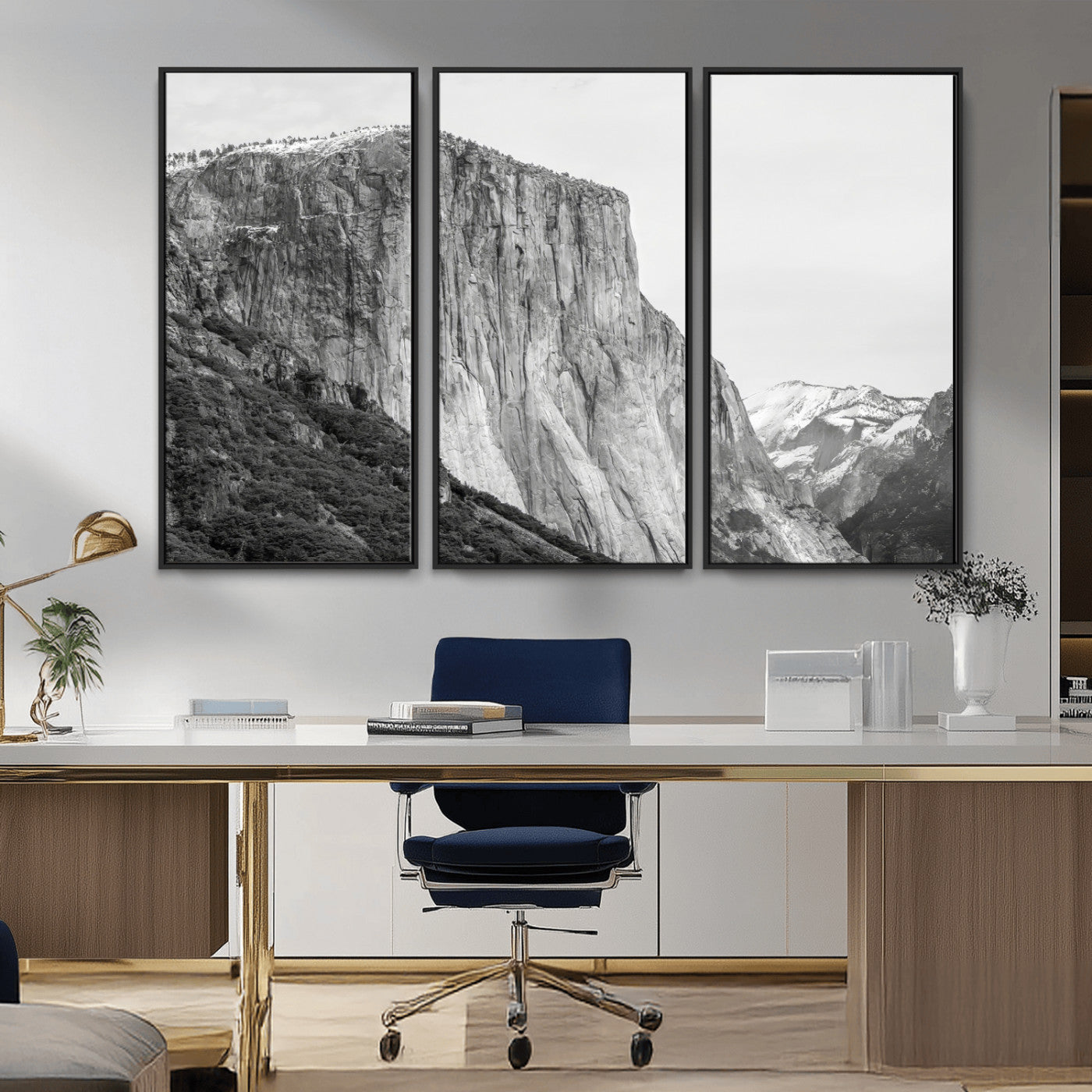 39393420-MGV-CV-36X24-El Capitan Wall Art Canvas Print, Framed Yosemite Cliff Art Picture Print, Monochrome Mountain Perfect Monochrome Sierra Decor