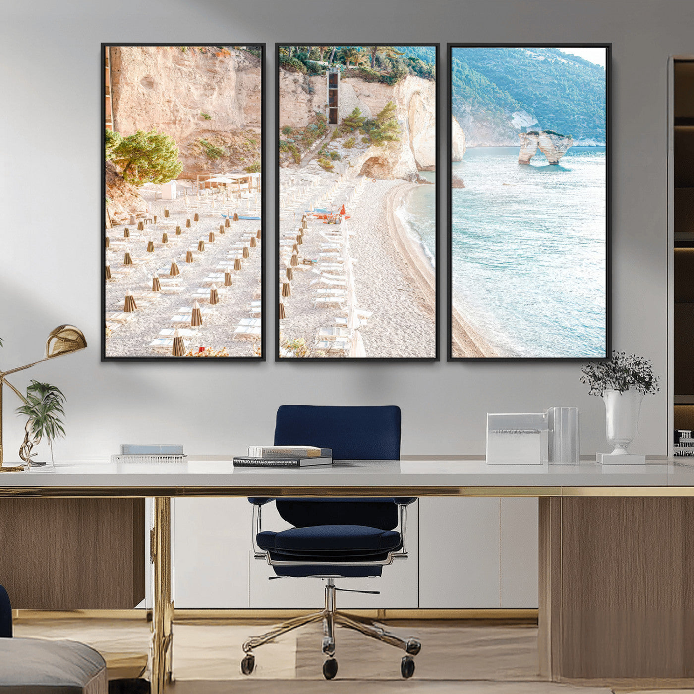 84816639-MGV-CV-36X24-Mediterranean Beach Wall Art Canvas Print, Framed Airy Coastal Art Picture Print, Summer Shore Perfect Coastal Retreat Decor