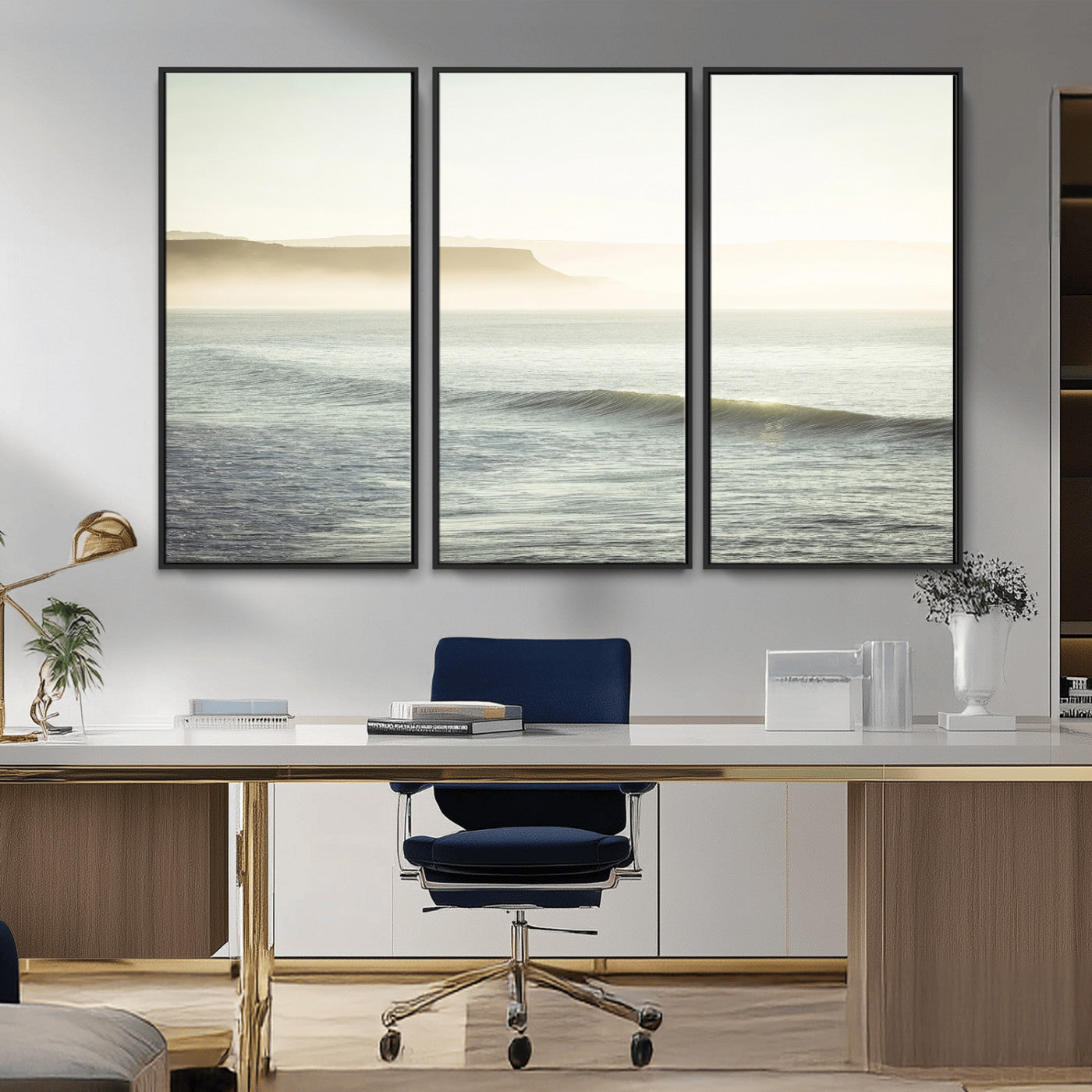 39310633-MGV-CV-36X24-Coastal Cliffs Wall Art Canvas Print, Framed Misty Ocean Art Picture Print, Morning Light Perfect Minimalistic Coastal Decor