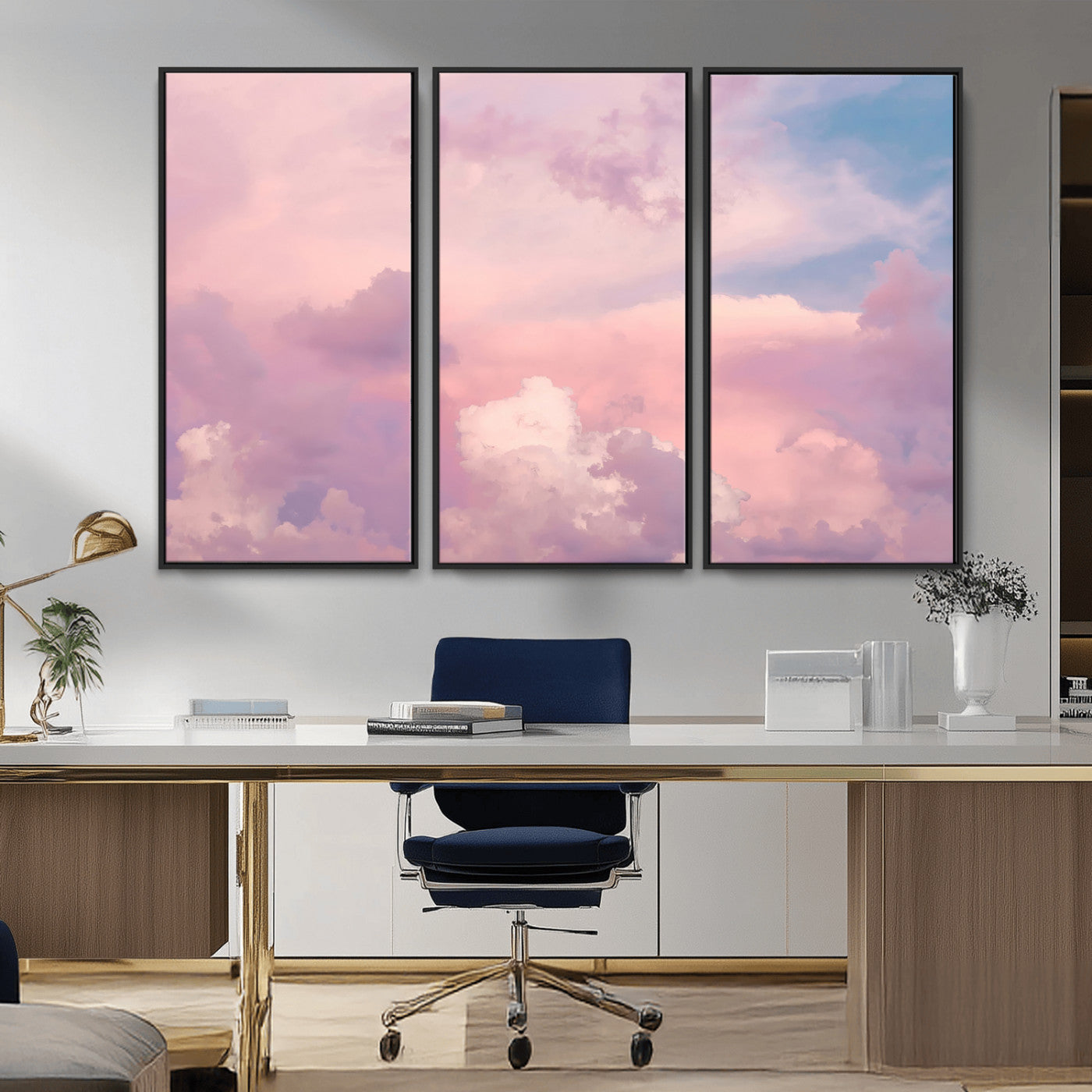 22874890-MGV-CV-36X24-Pastel Sky Wall Art Canvas Print, Framed Dreamy Cloudscape Art Picture Print, Sunset Glow Perfect Minimalist Serenity Decor