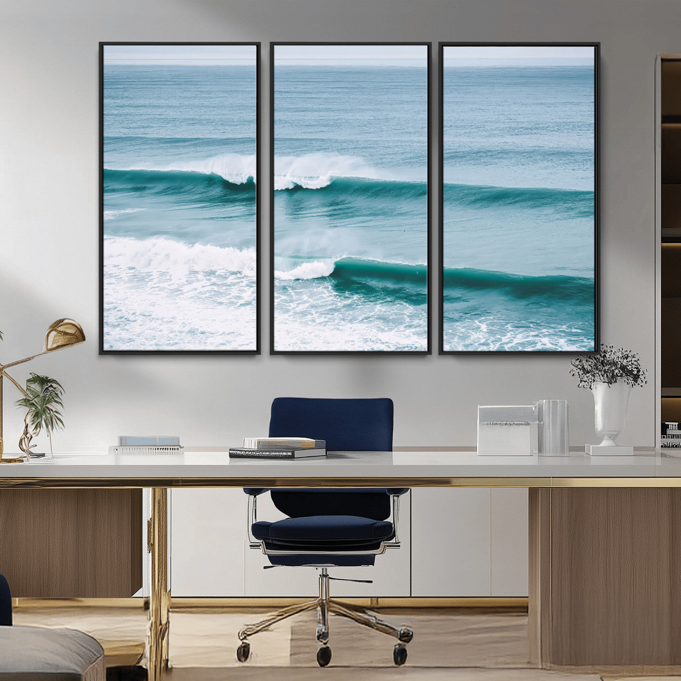 73692470-MGV-CV-36X24-Ocean Swell Wall Art Canvas Print, Framed Surf Waves Art Picture Print, Blue Water Perfect Coastal Dynamic Decor Artwork