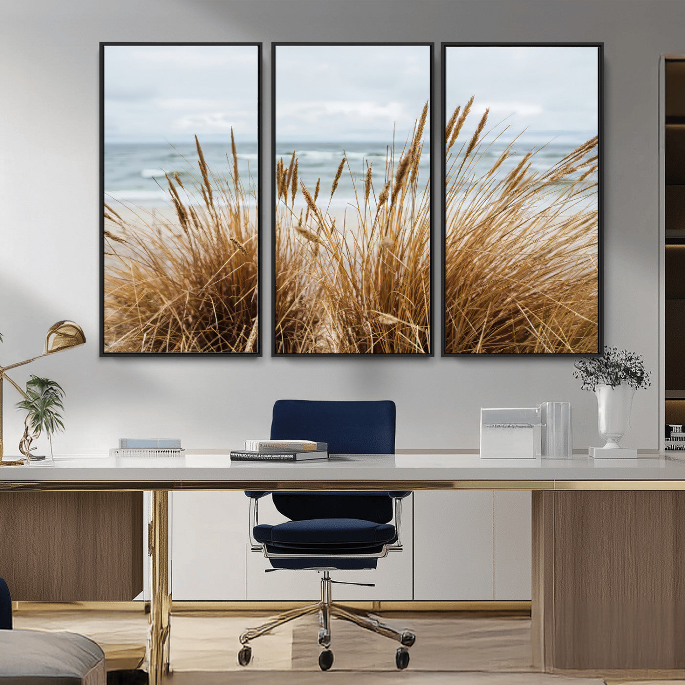 14270839-MGV-CV-36X24-Beach Grass Wall Art Canvas Print, Framed Coastal Dunes Art Picture Print, Dune Grass Perfect Coastal Minimalist Decor Artwork